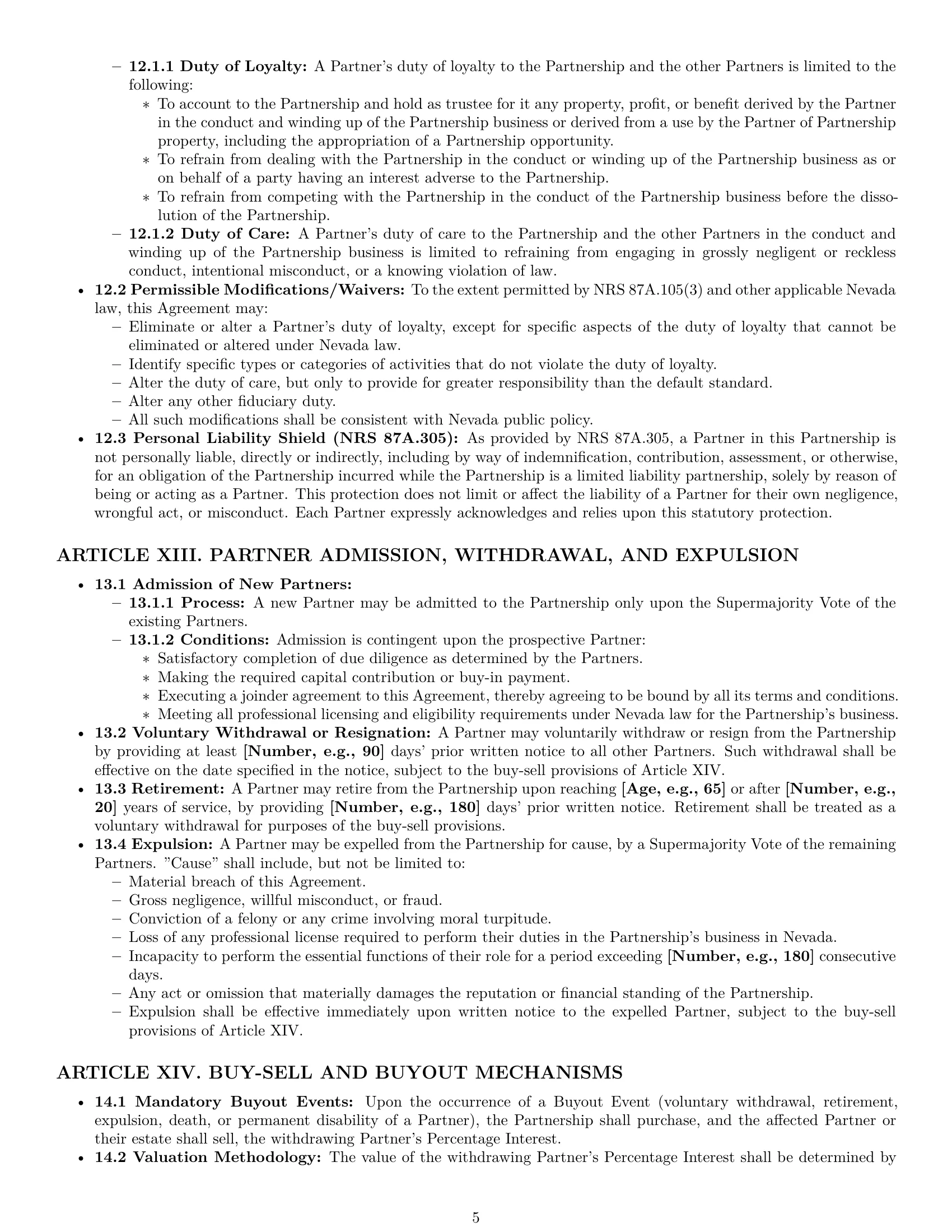 Preview page 5 of Pro Nevada limited liability partnership agreement template