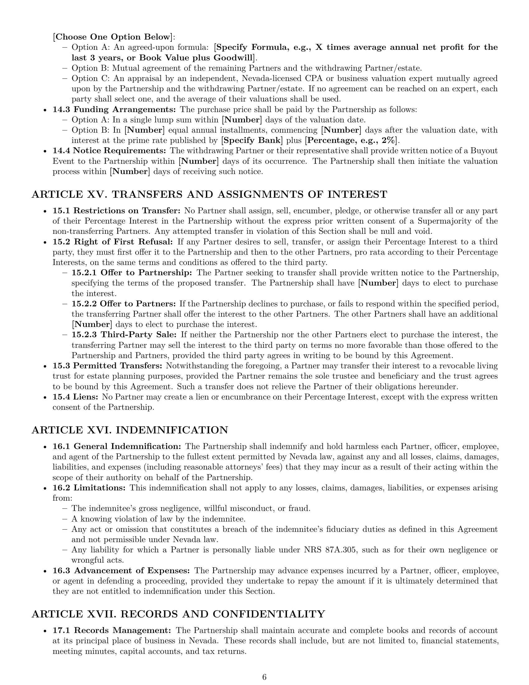 Preview page 6 of Pro Nevada limited liability partnership agreement template