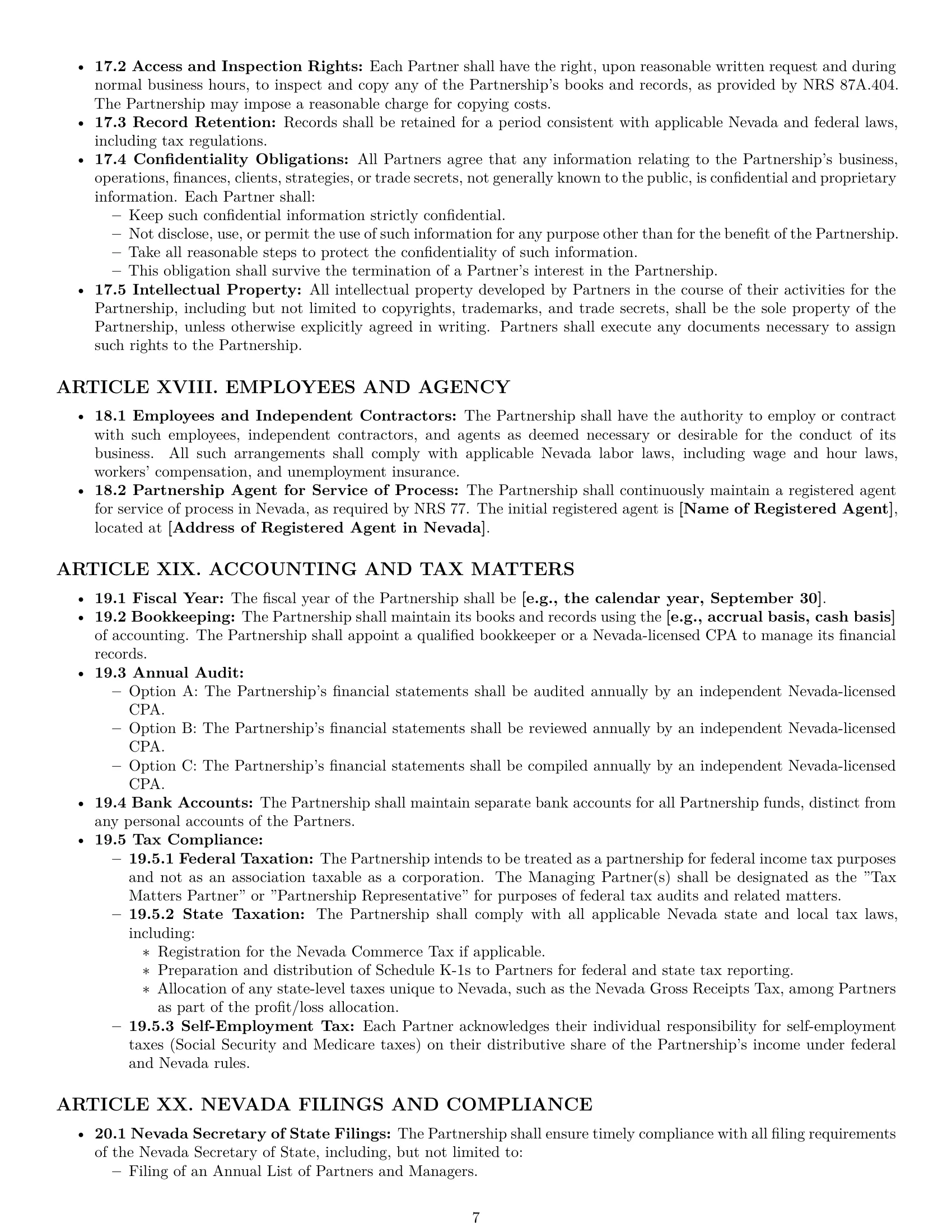 Preview page 7 of Pro Nevada limited liability partnership agreement template