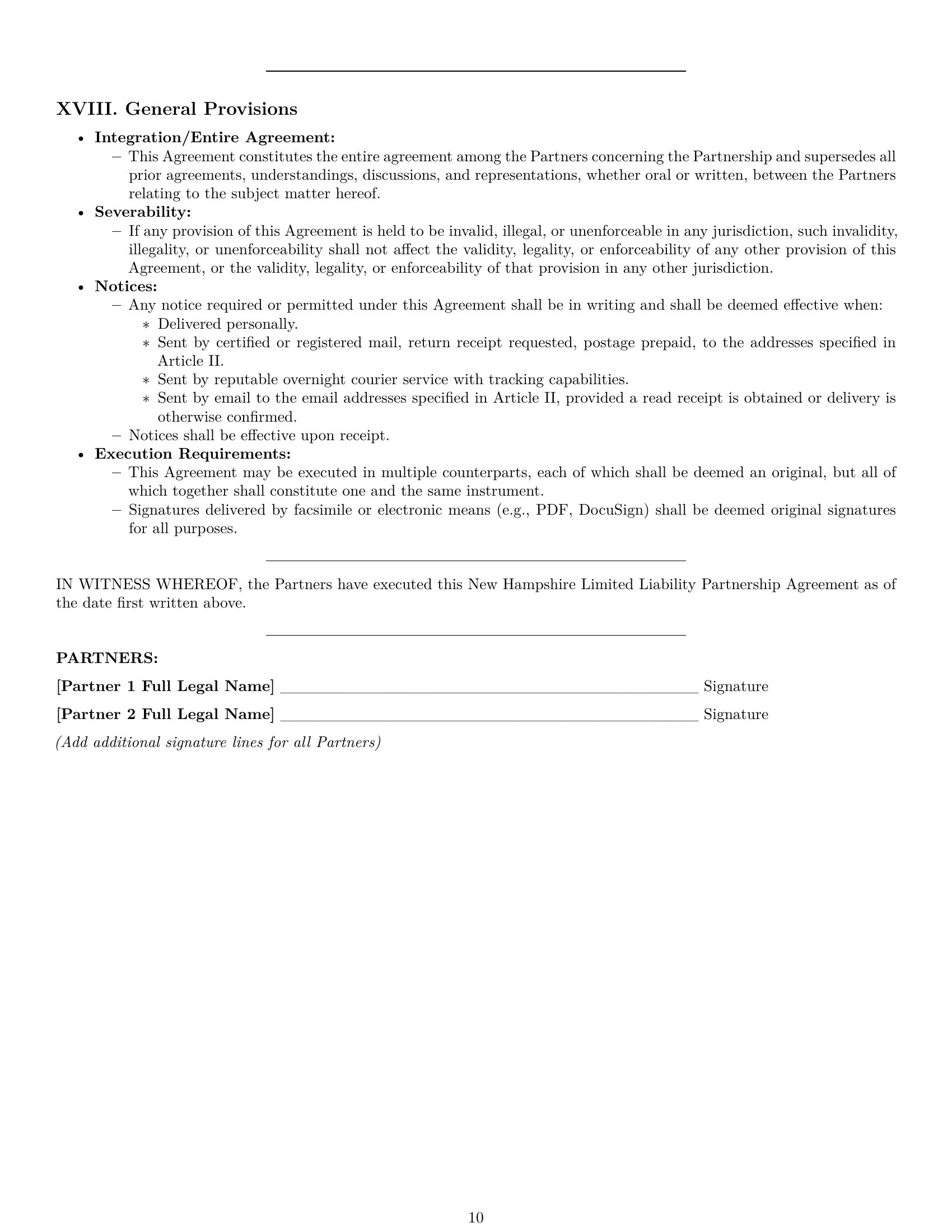 Preview page 10 of Pro New Hampshire limited liability partnership agreement template