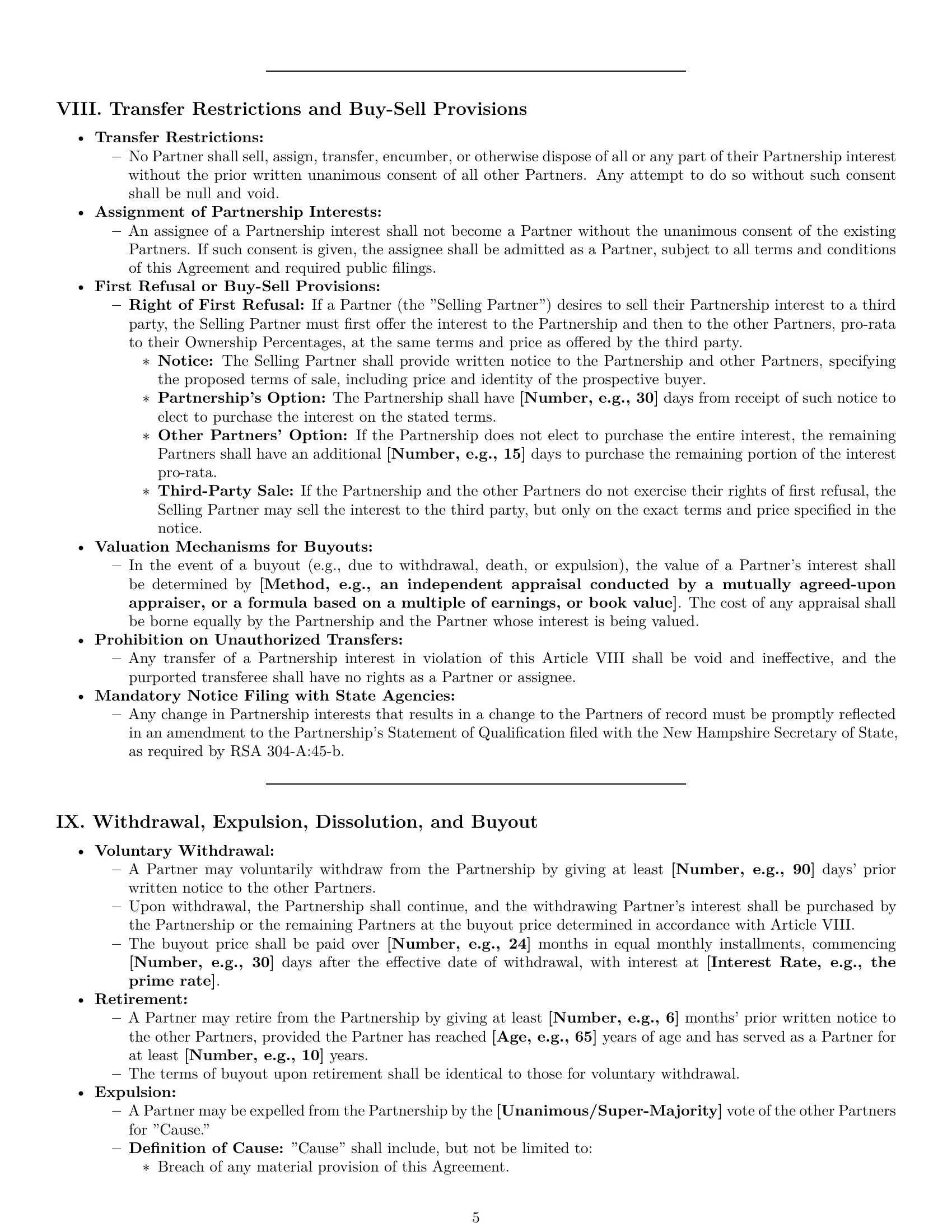 Preview page 5 of Pro New Hampshire limited liability partnership agreement template
