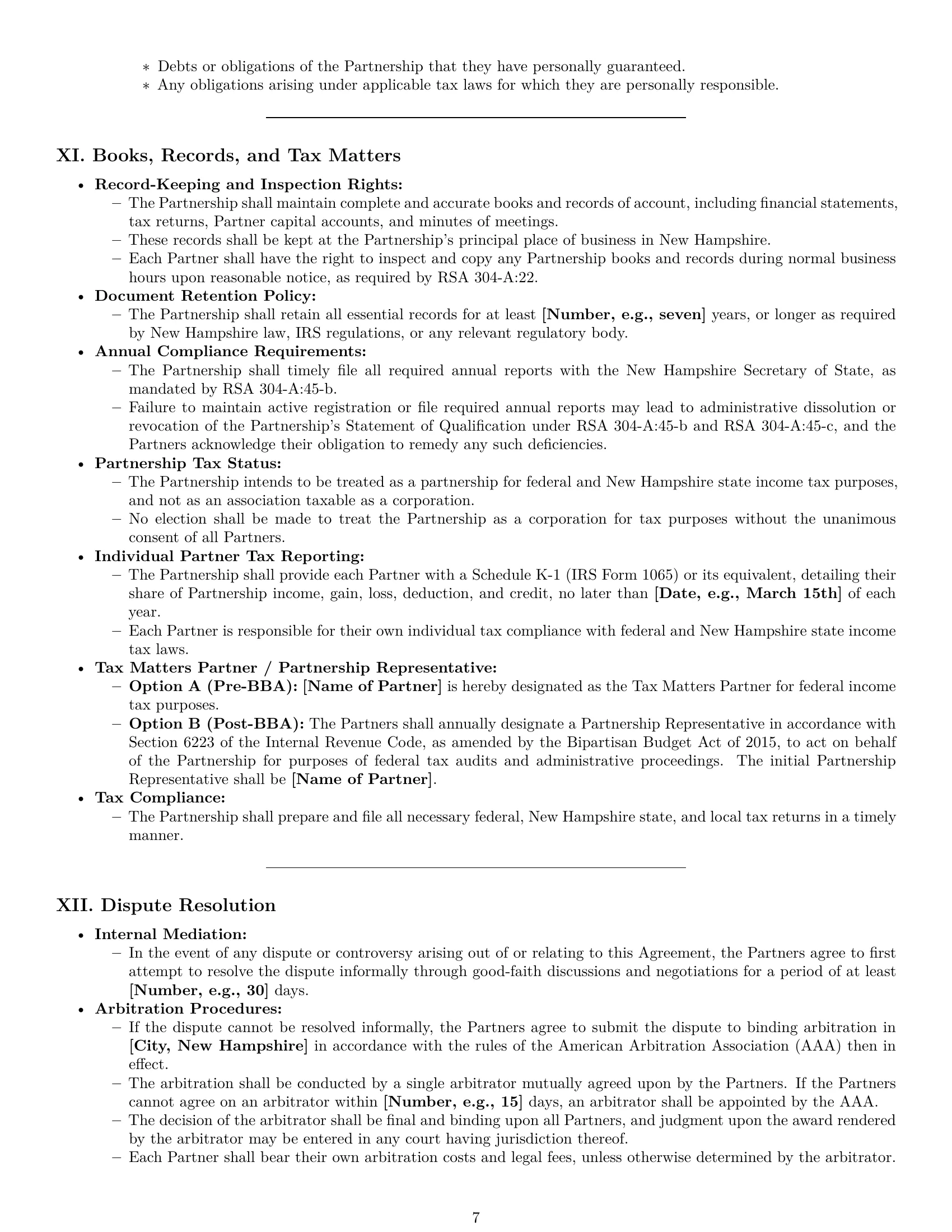 Preview page 7 of Pro New Hampshire limited liability partnership agreement template