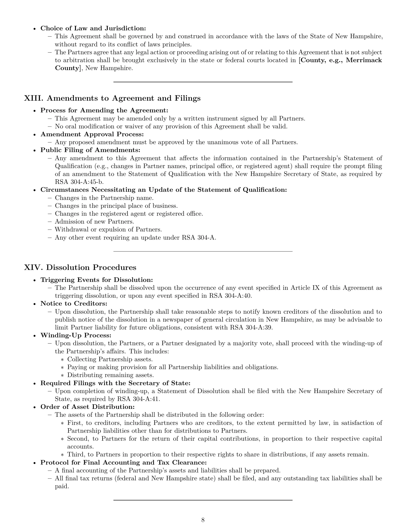 Preview page 8 of Pro New Hampshire limited liability partnership agreement template