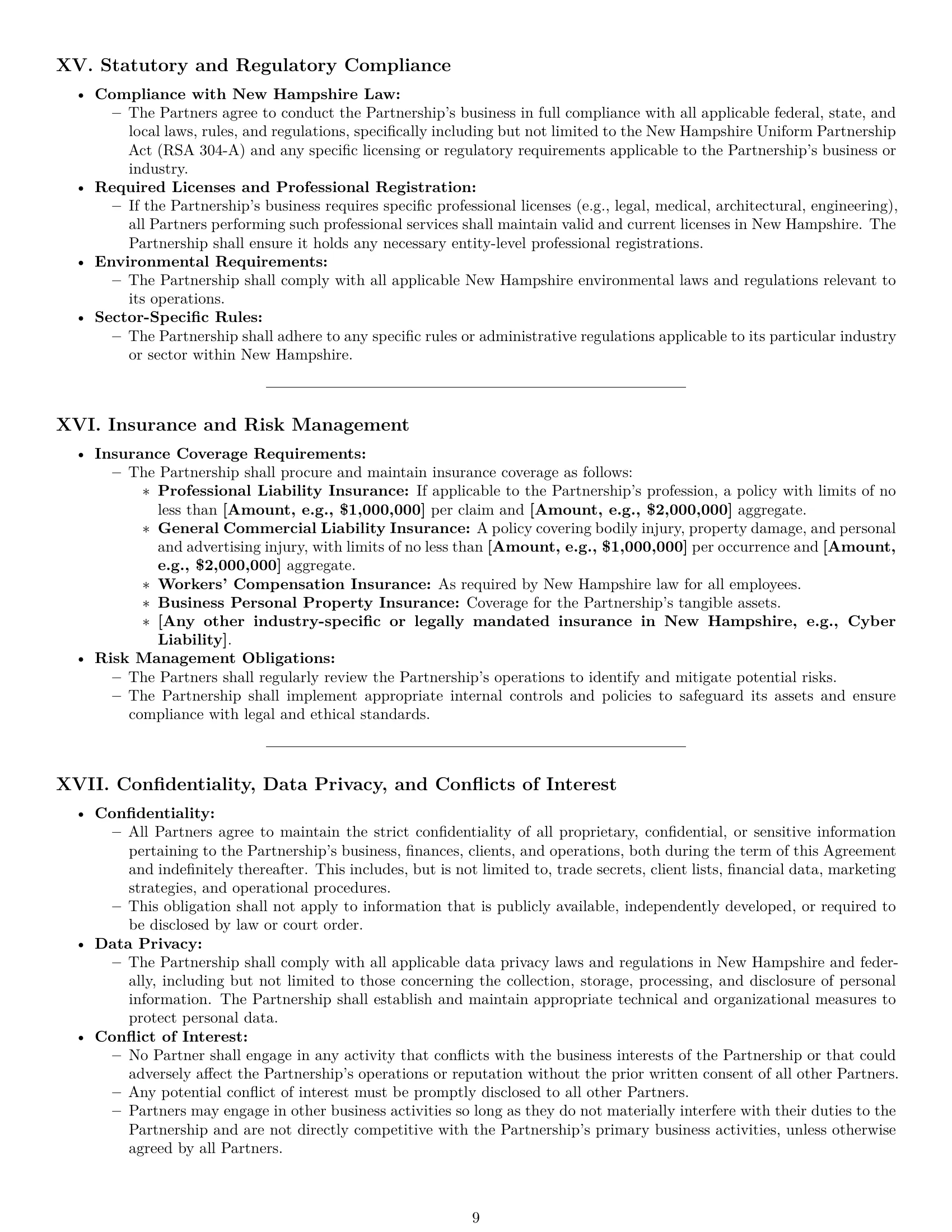 Preview page 9 of Pro New Hampshire limited liability partnership agreement template