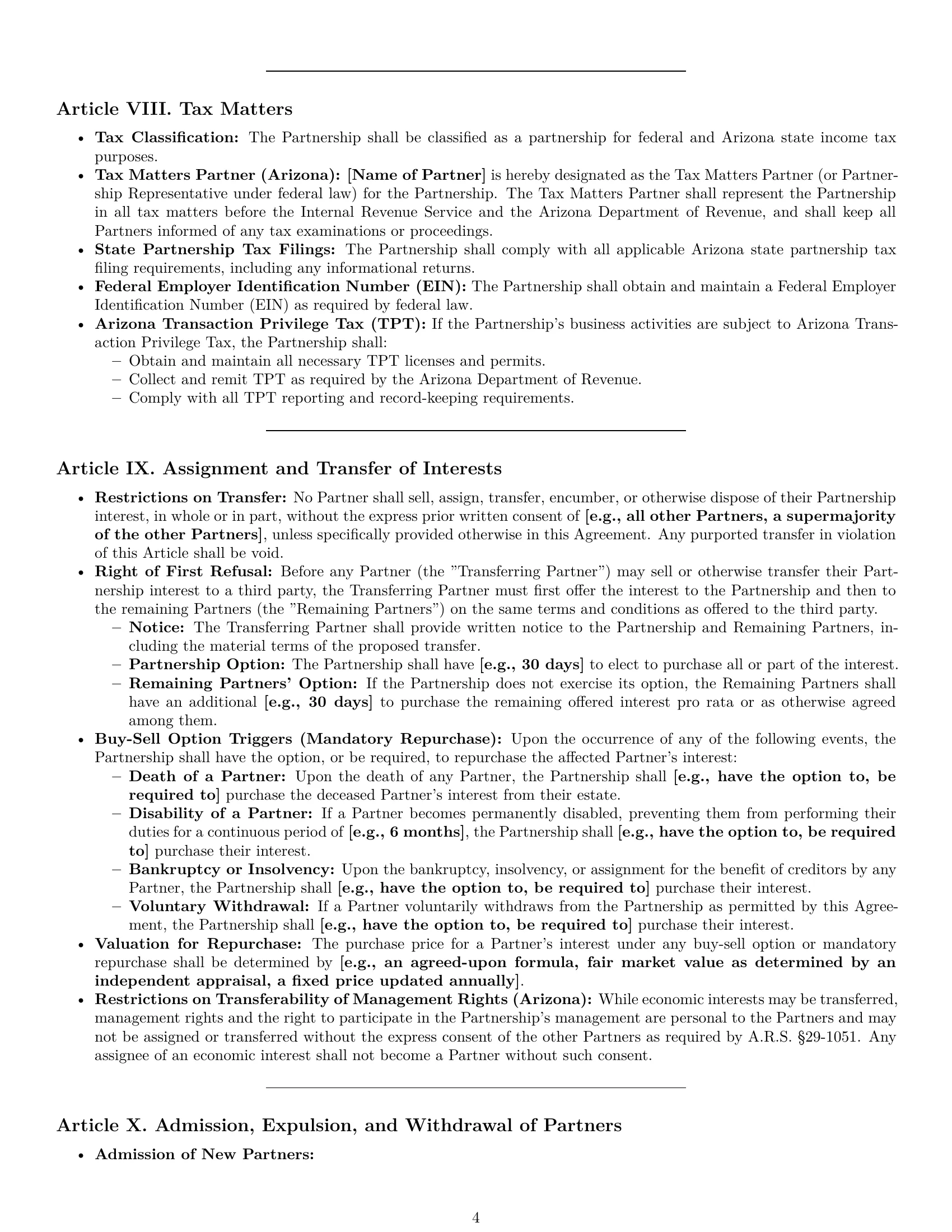 Preview page 4 of Pro Arizona limited liability partnership agreement template