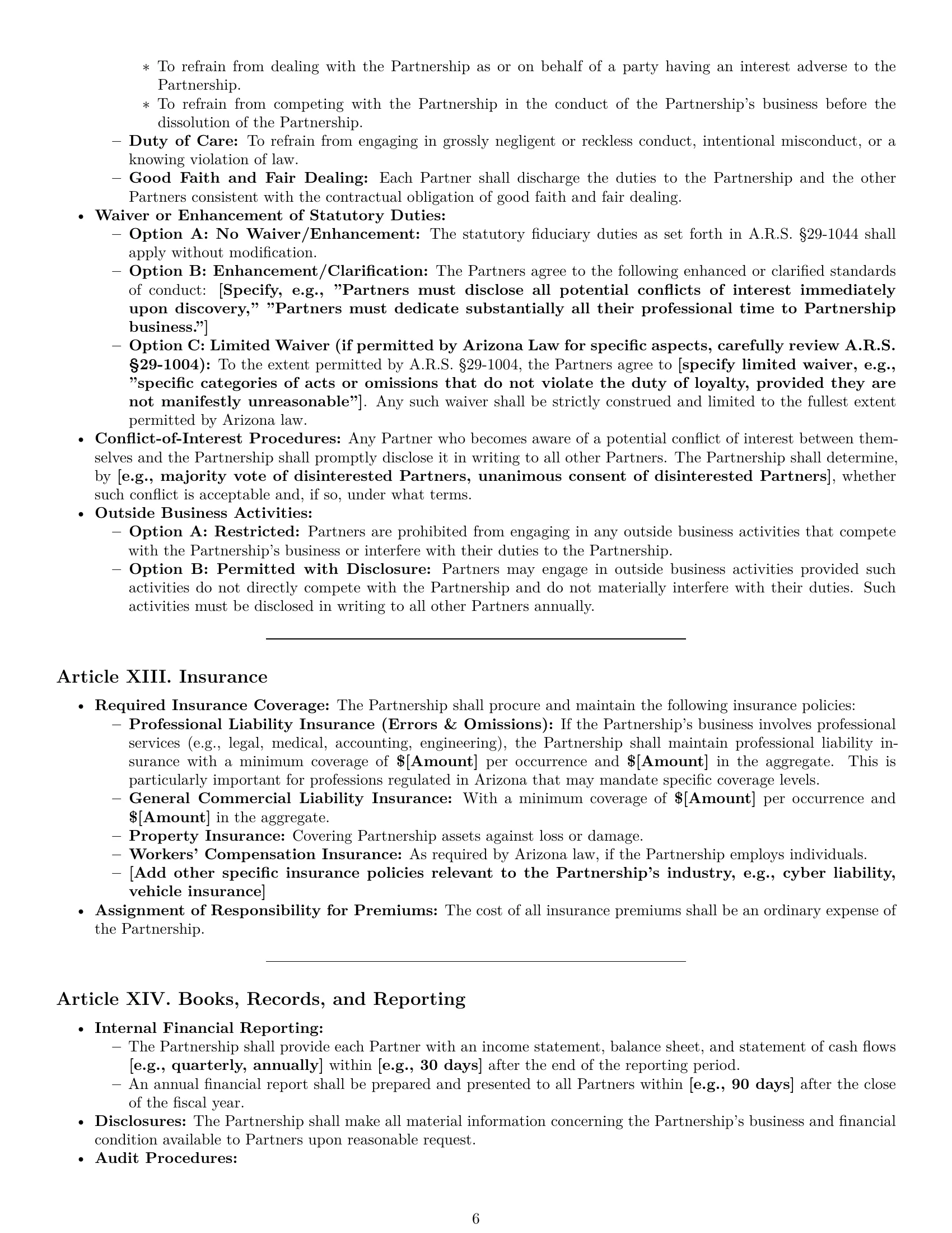 Preview page 6 of Pro Arizona limited liability partnership agreement template