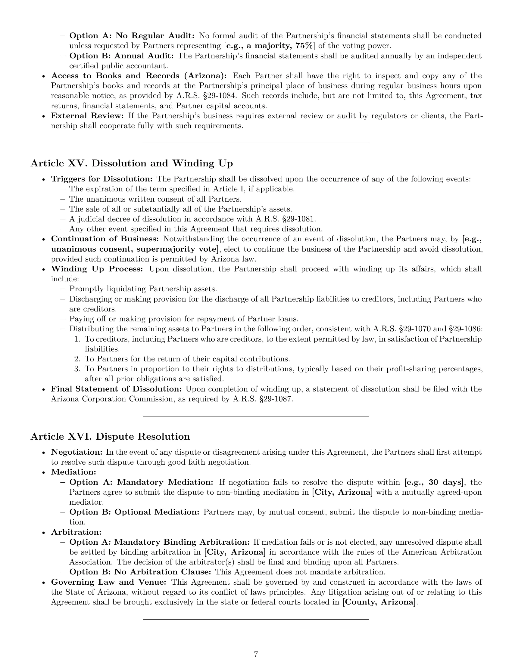 Preview page 7 of Pro Arizona limited liability partnership agreement template