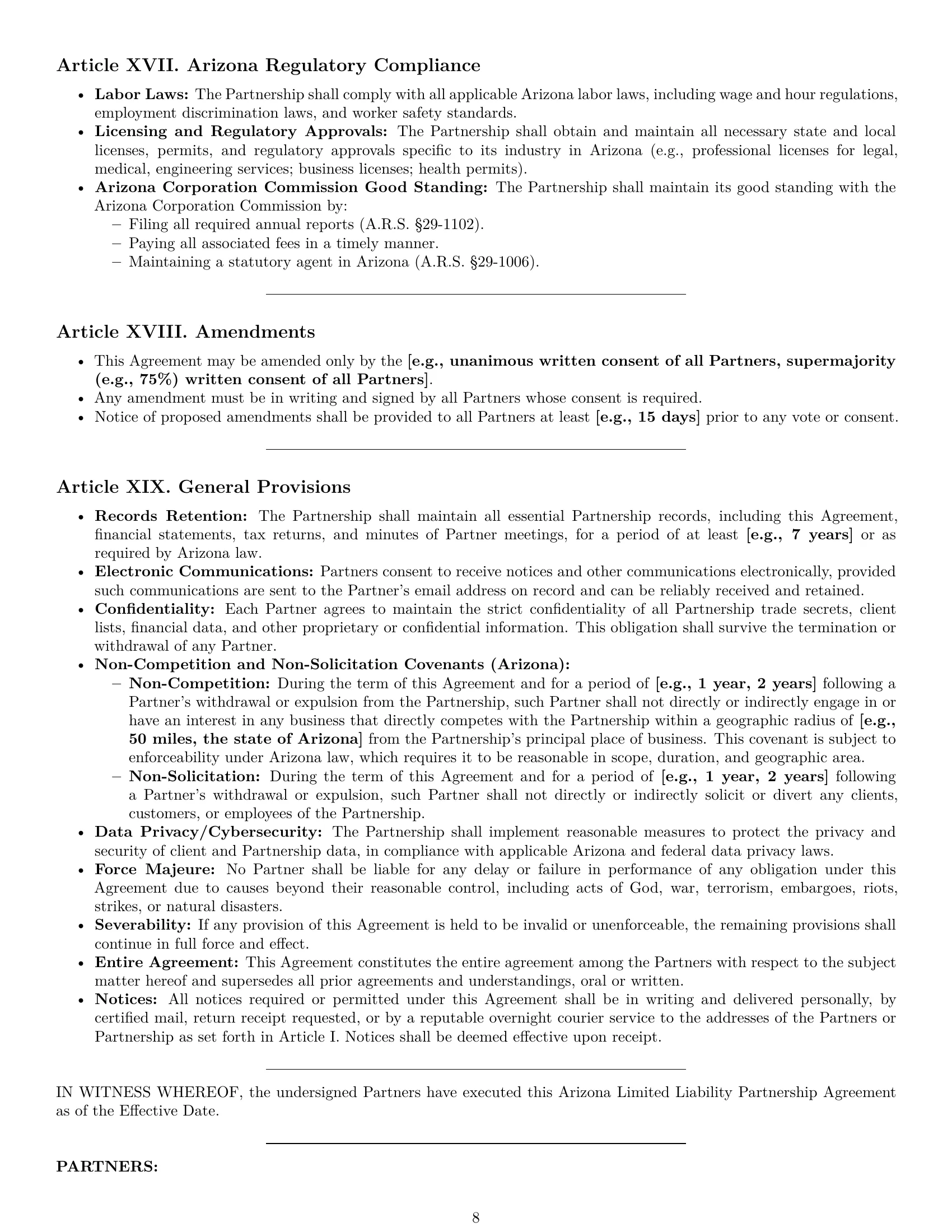 Preview page 8 of Pro Arizona limited liability partnership agreement template