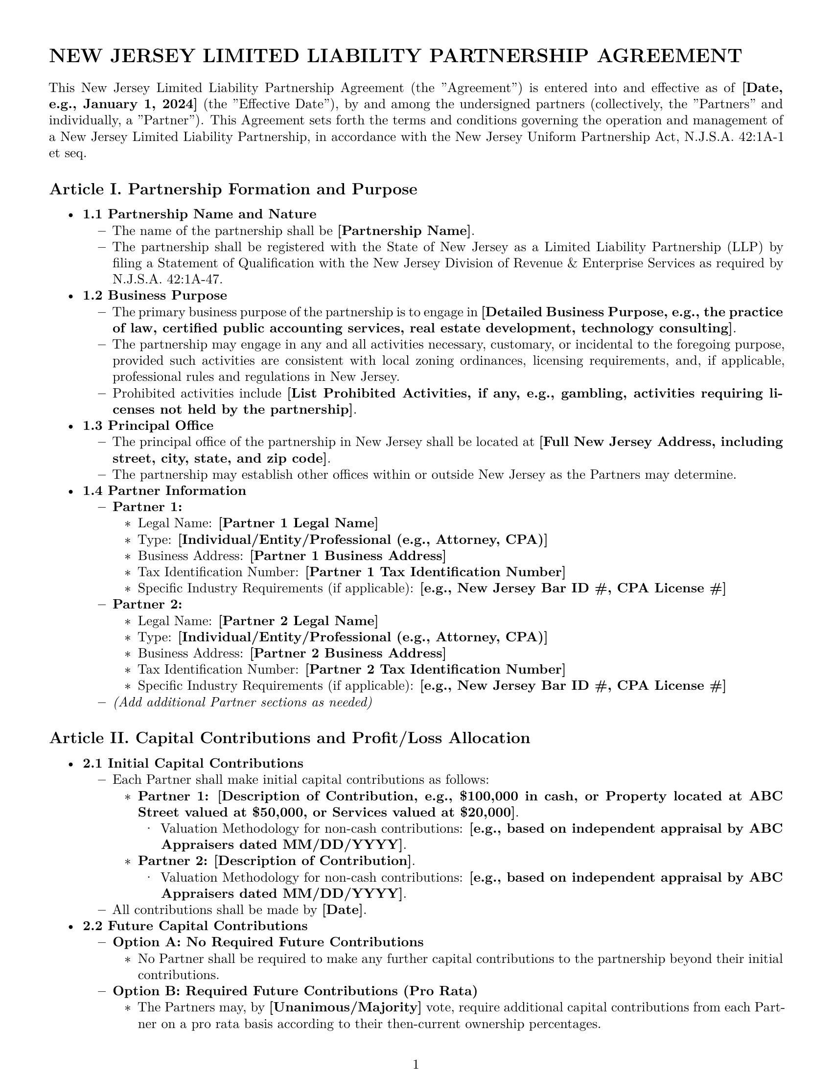 Preview page 1 of Pro New Jersey limited liability partnership agreement template