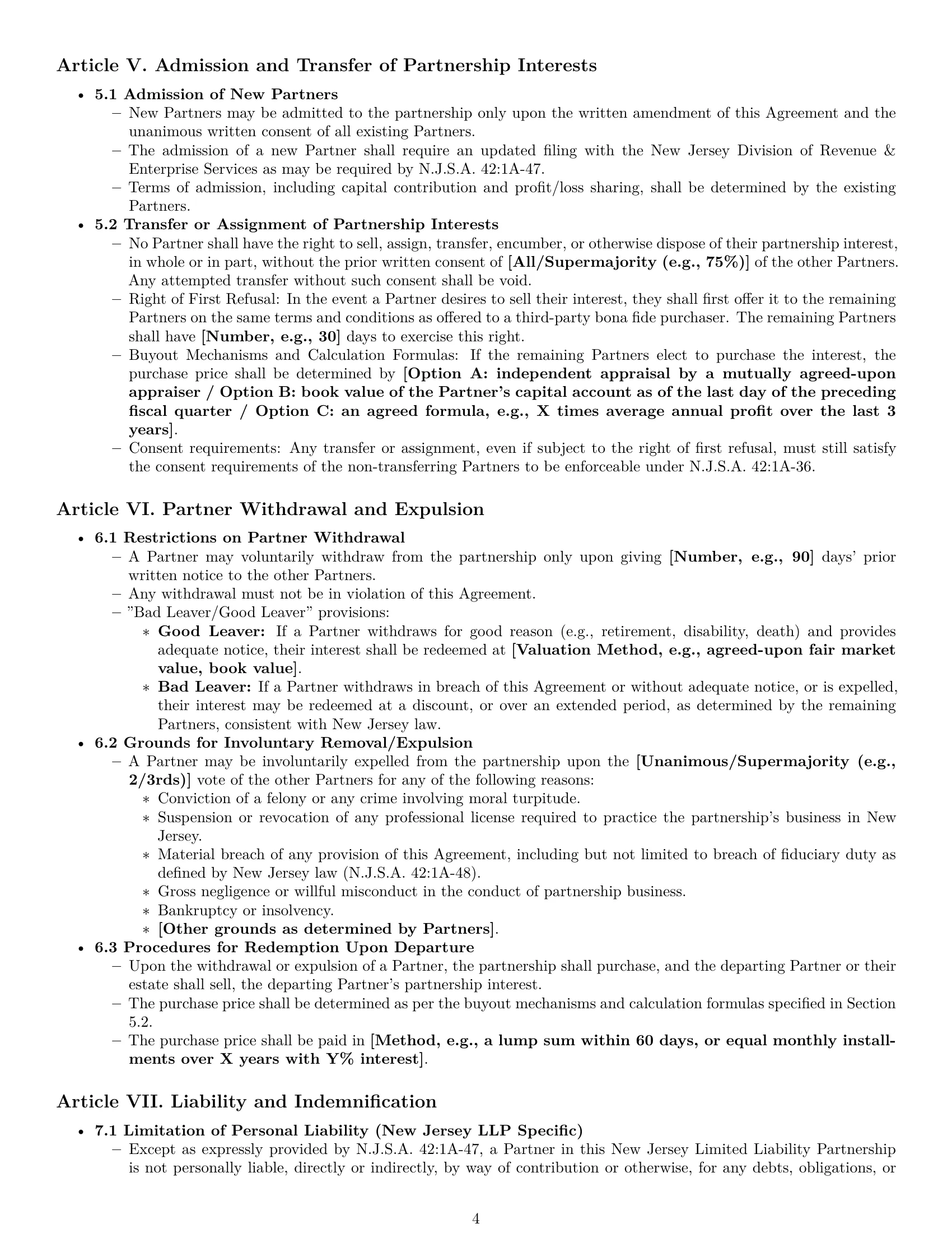 Preview page 4 of Pro New Jersey limited liability partnership agreement template
