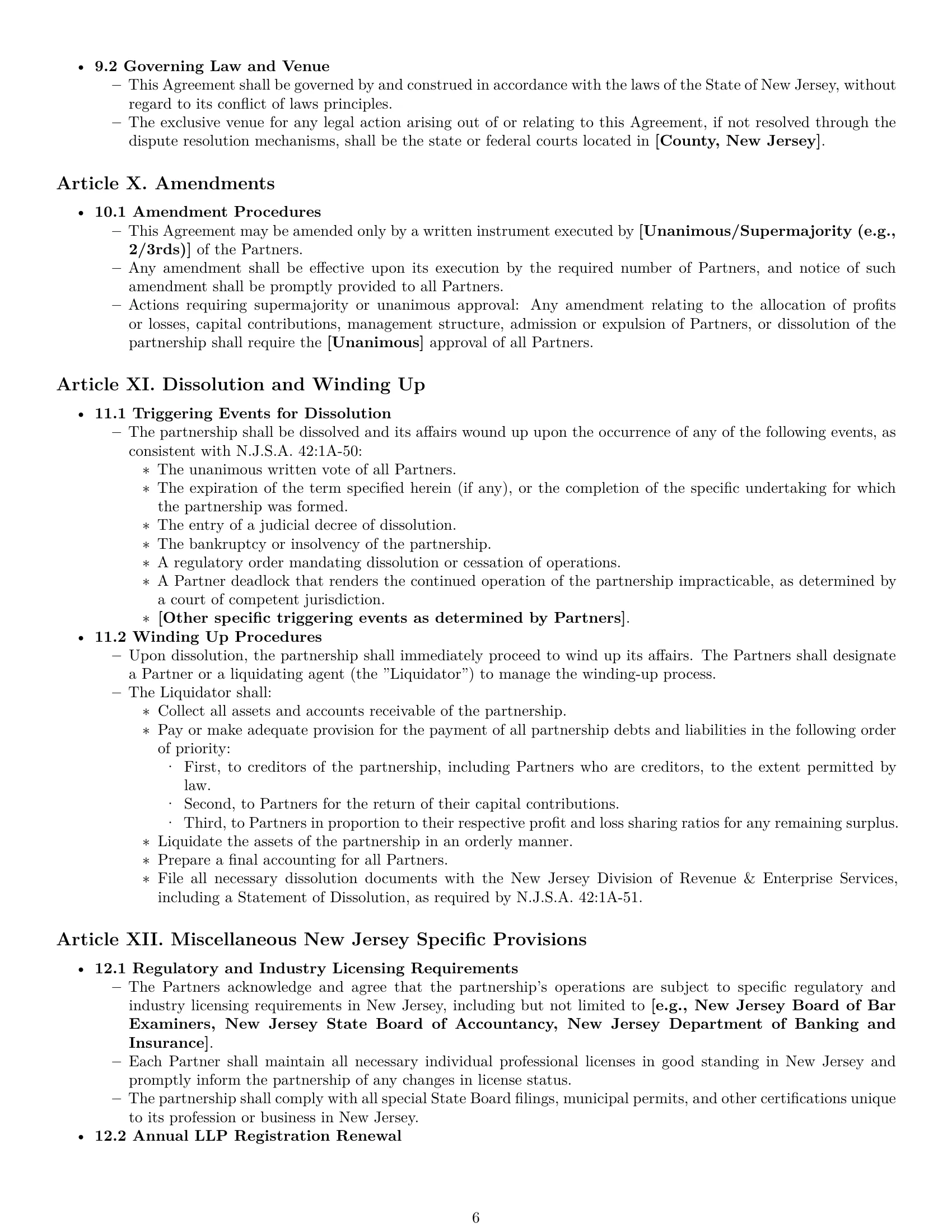 Preview page 6 of Pro New Jersey limited liability partnership agreement template