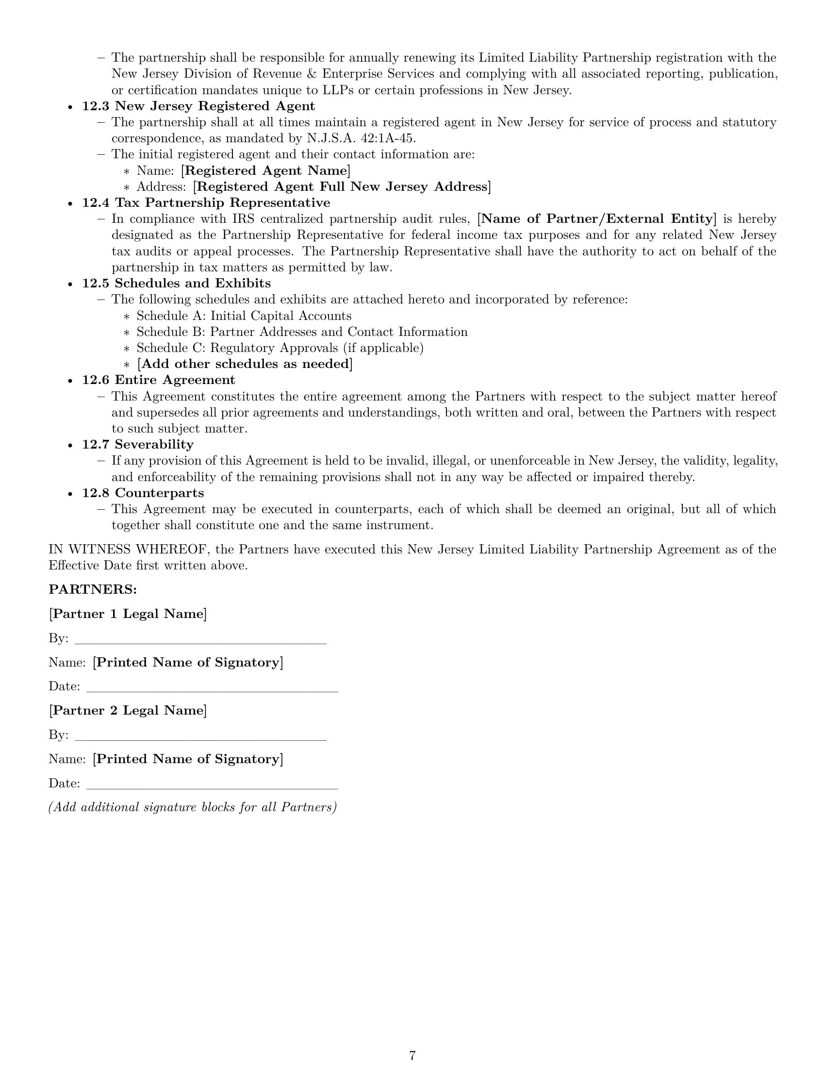 Preview page 7 of Pro New Jersey limited liability partnership agreement template