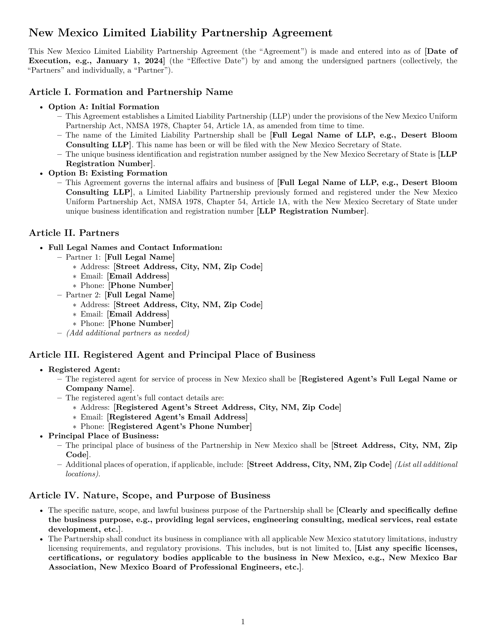 Preview page 1 of Pro New Mexico limited liability partnership agreement template