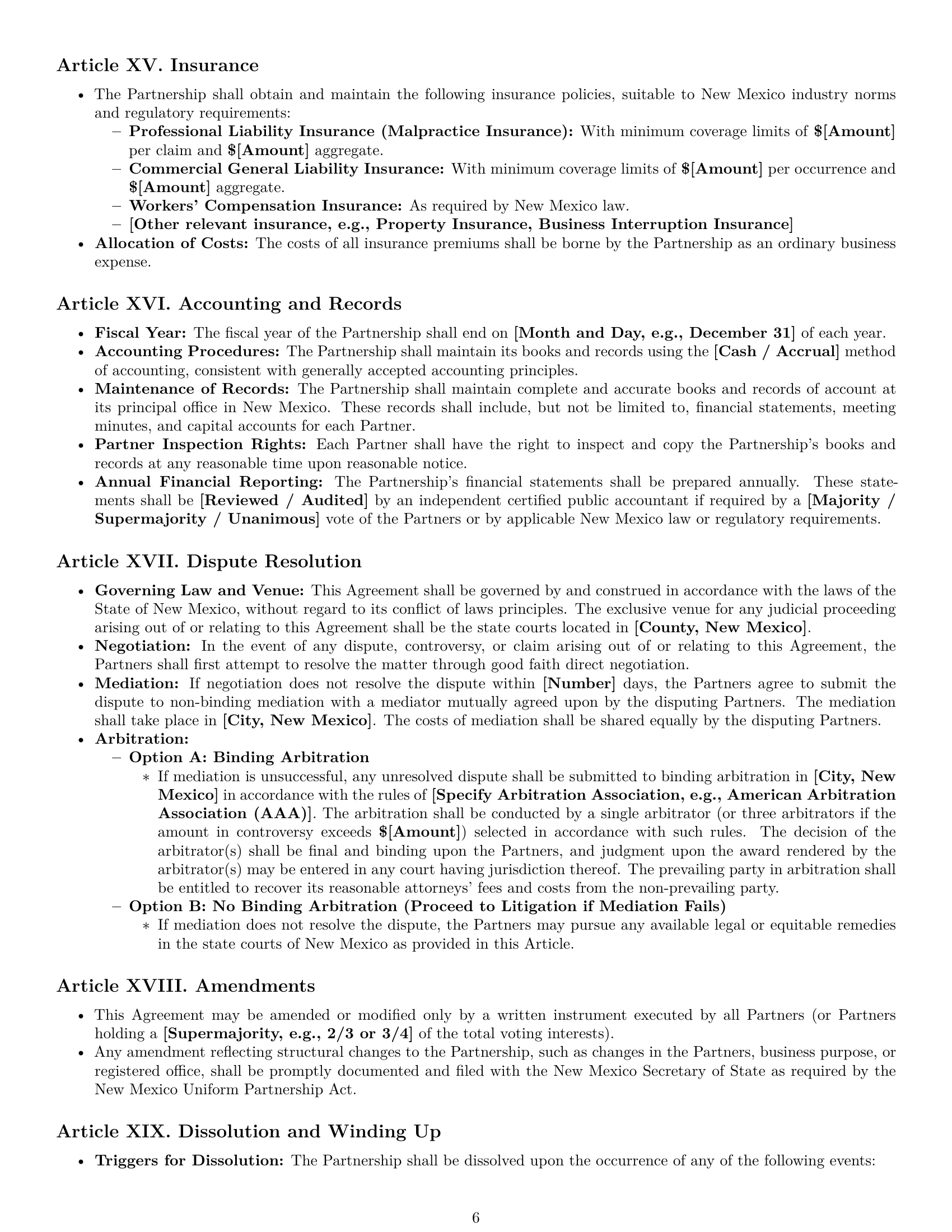 Preview page 6 of Pro New Mexico limited liability partnership agreement template