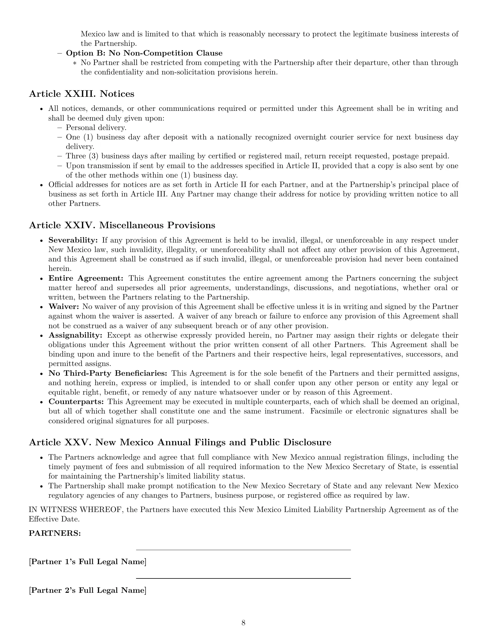 Preview page 8 of Pro New Mexico limited liability partnership agreement template