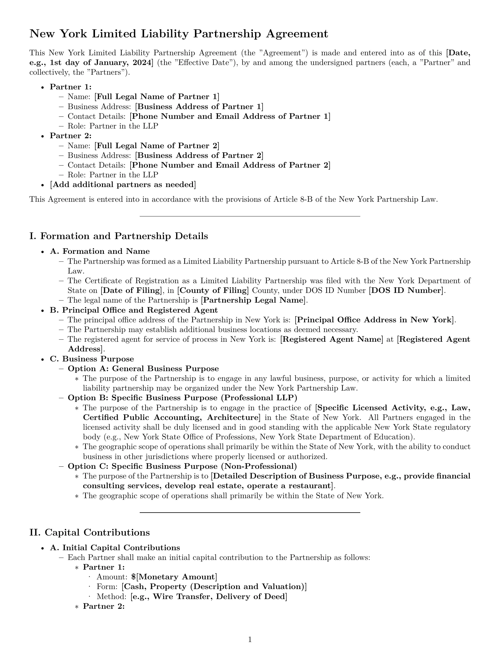 Preview page 1 of Pro New York limited liability partnership agreement template