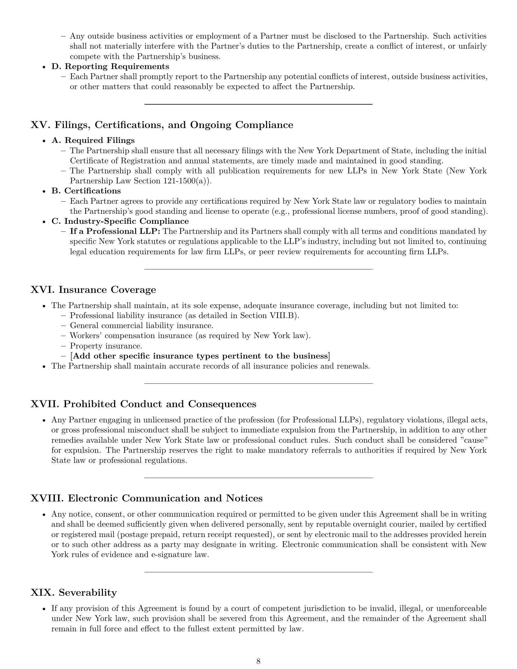 Preview page 8 of Pro New York limited liability partnership agreement template