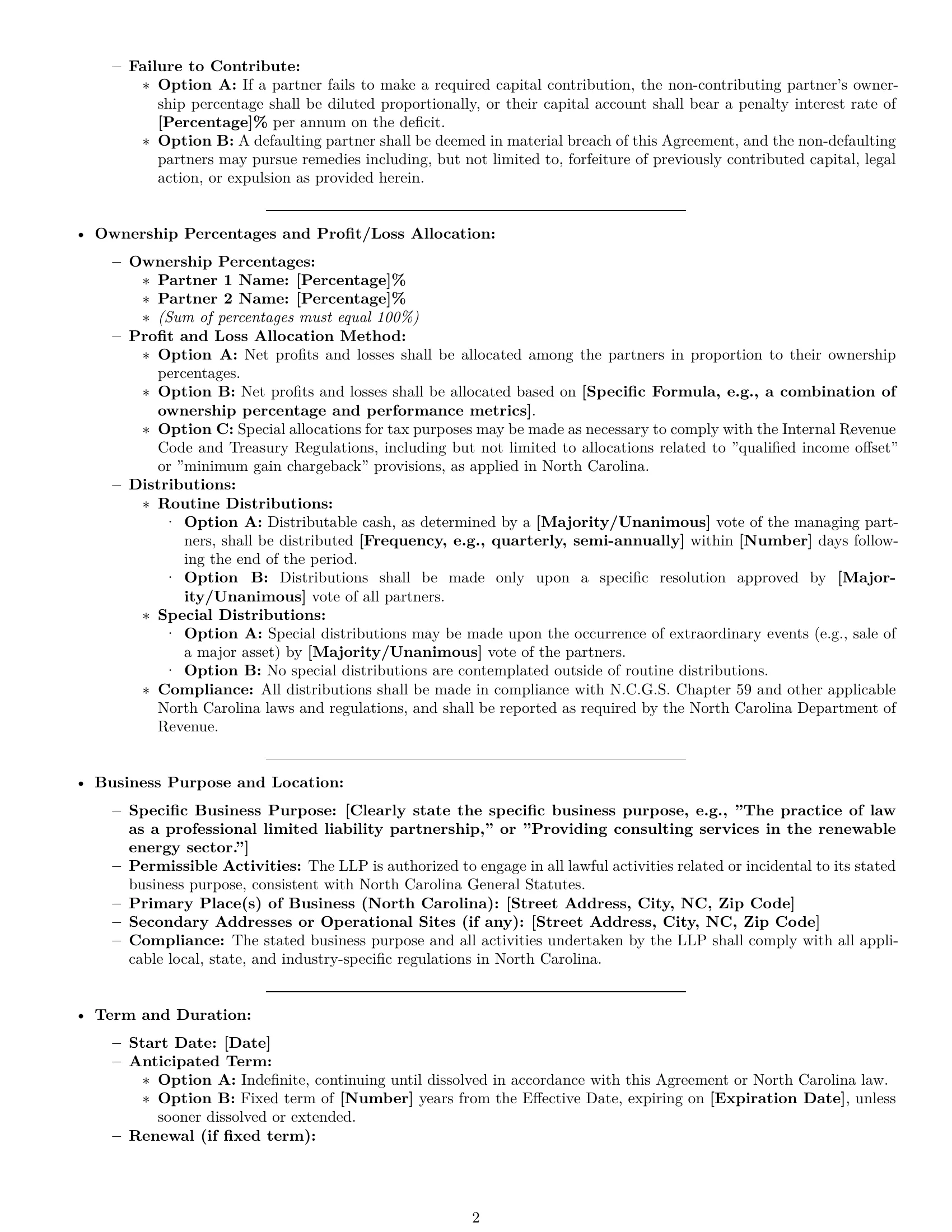Preview page 2 of Pro North Carolina limited liability partnership agreement template