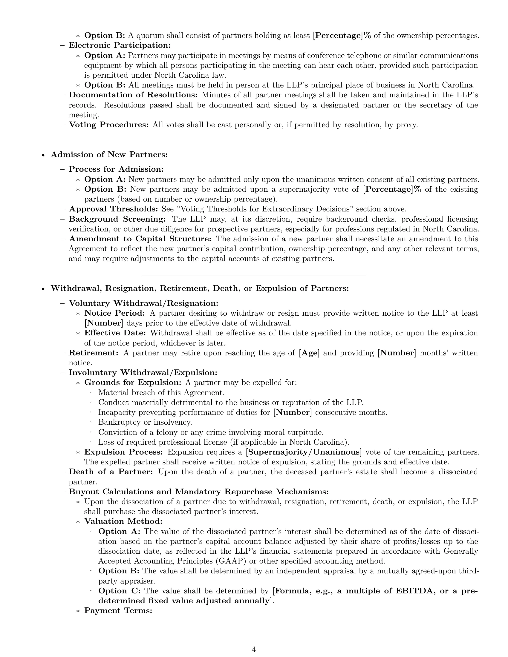 Preview page 4 of Pro North Carolina limited liability partnership agreement template