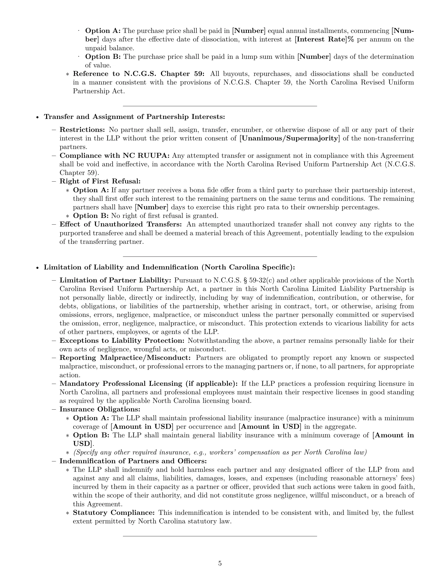 Preview page 5 of Pro North Carolina limited liability partnership agreement template
