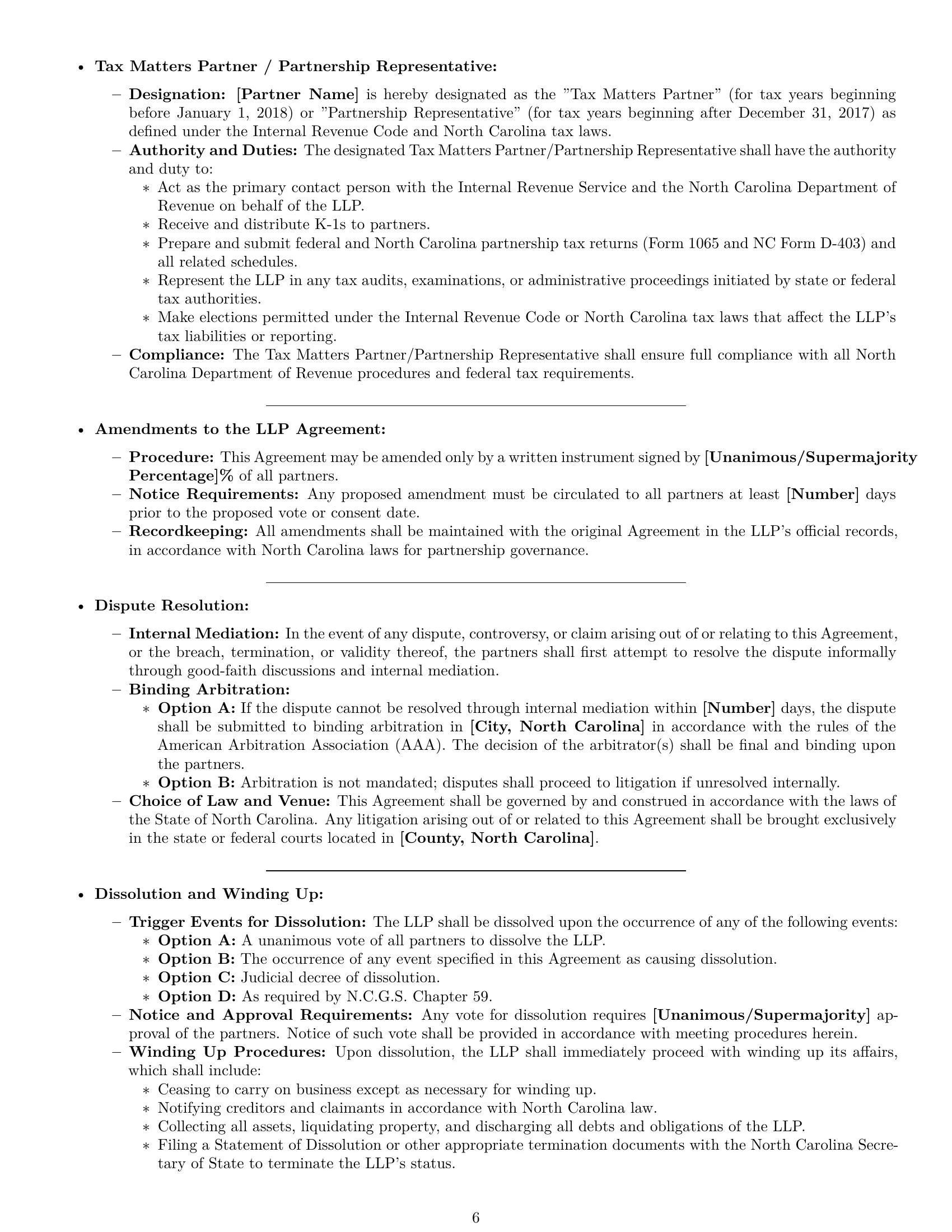 Preview page 6 of Pro North Carolina limited liability partnership agreement template