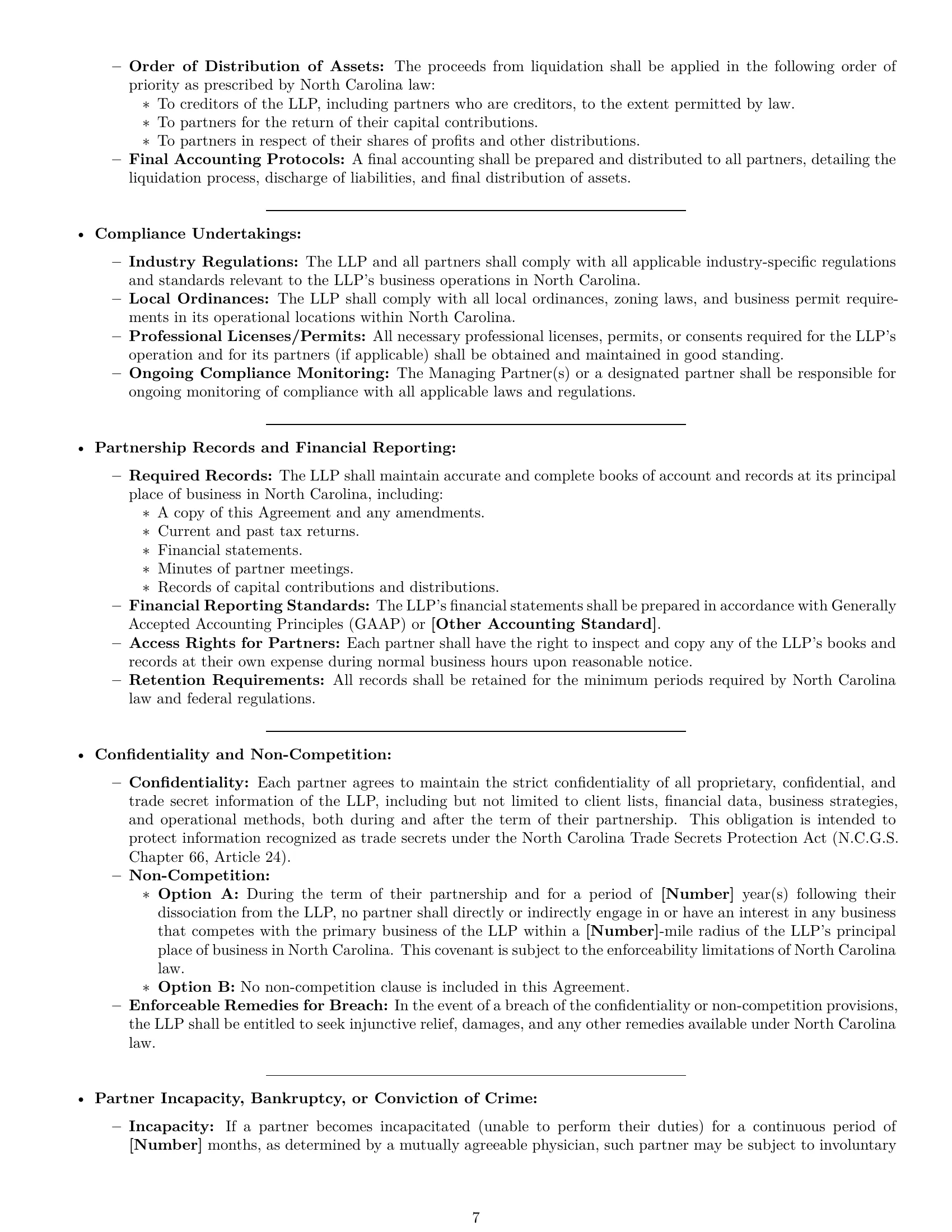Preview page 7 of Pro North Carolina limited liability partnership agreement template