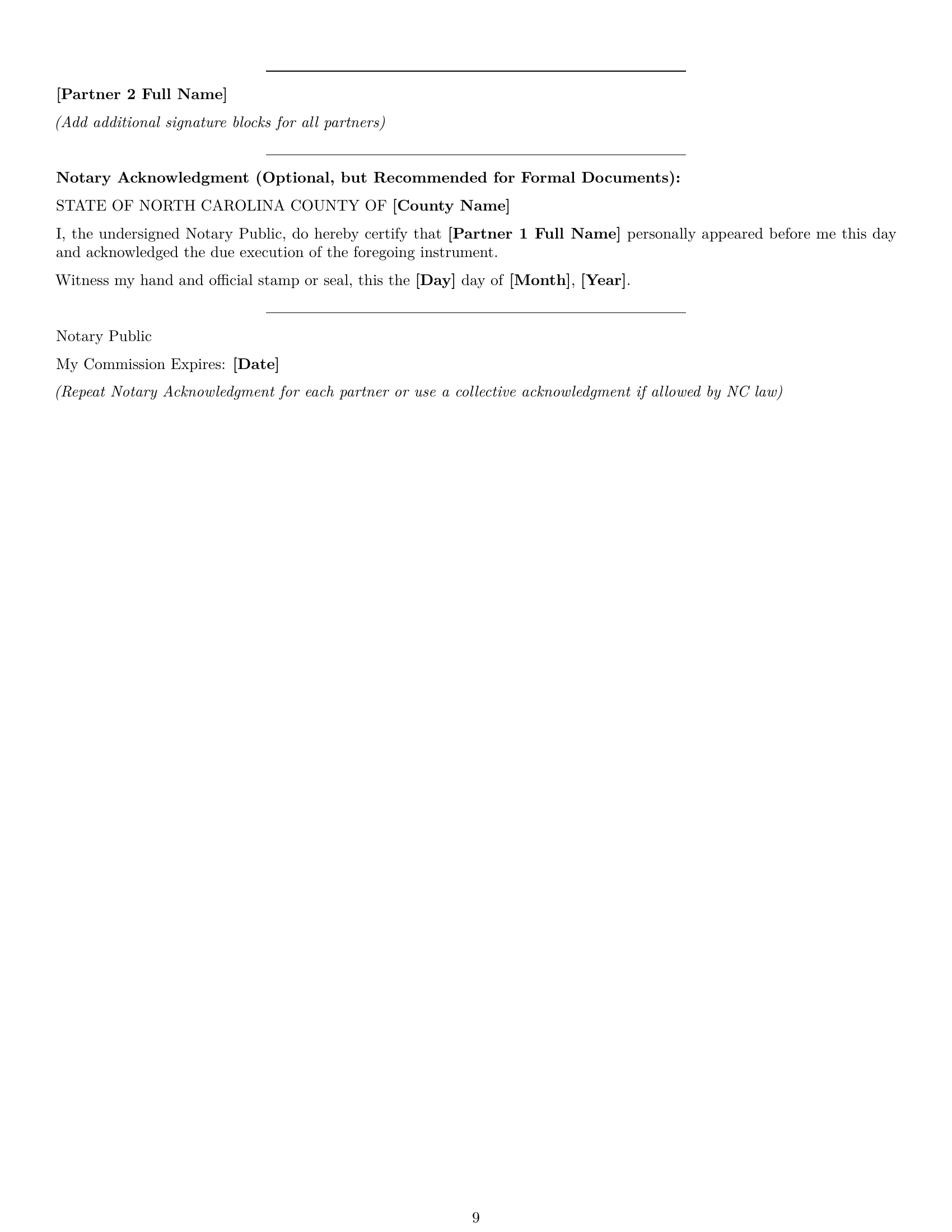 Preview page 9 of Pro North Carolina limited liability partnership agreement template