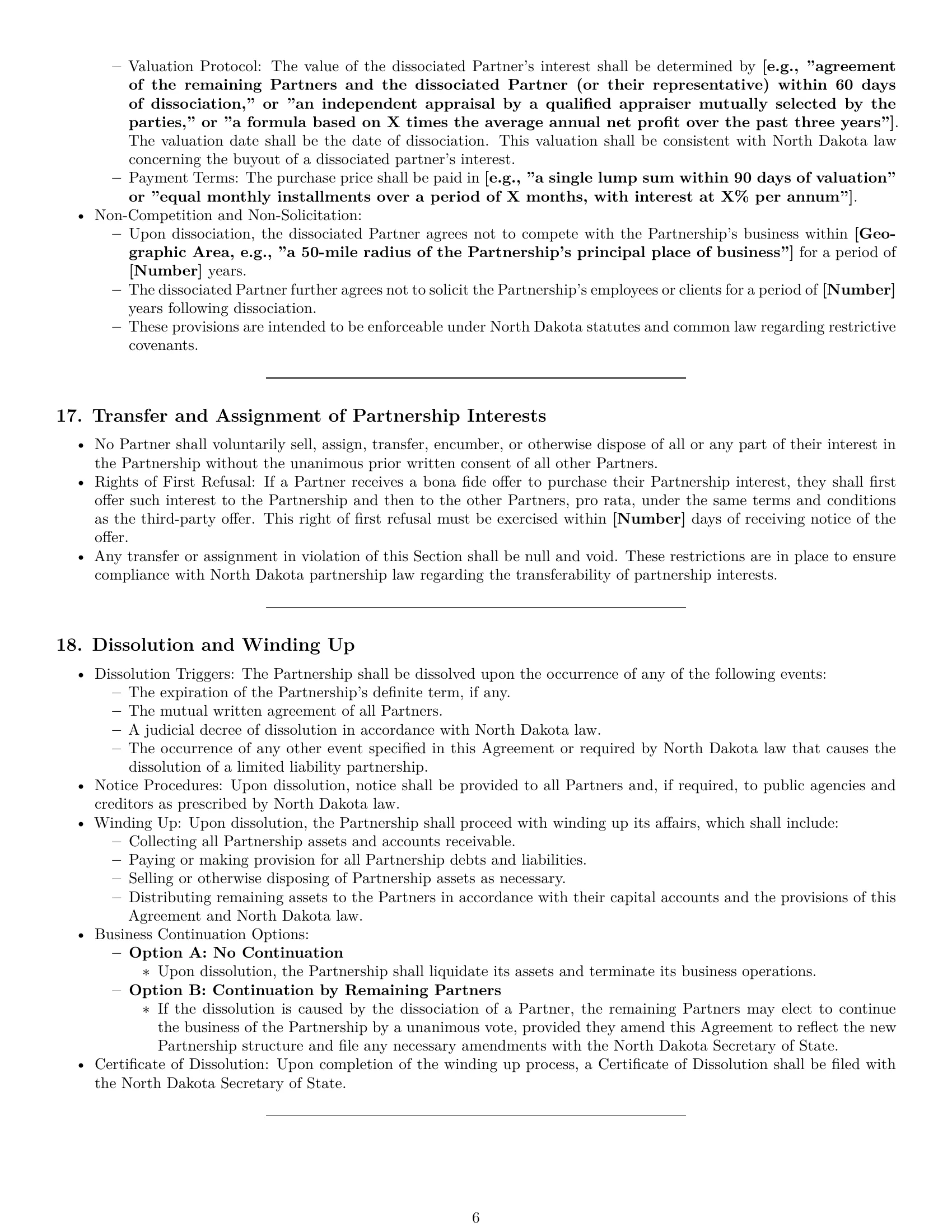 Preview page 6 of Pro North Dakota limited liability partnership agreement template