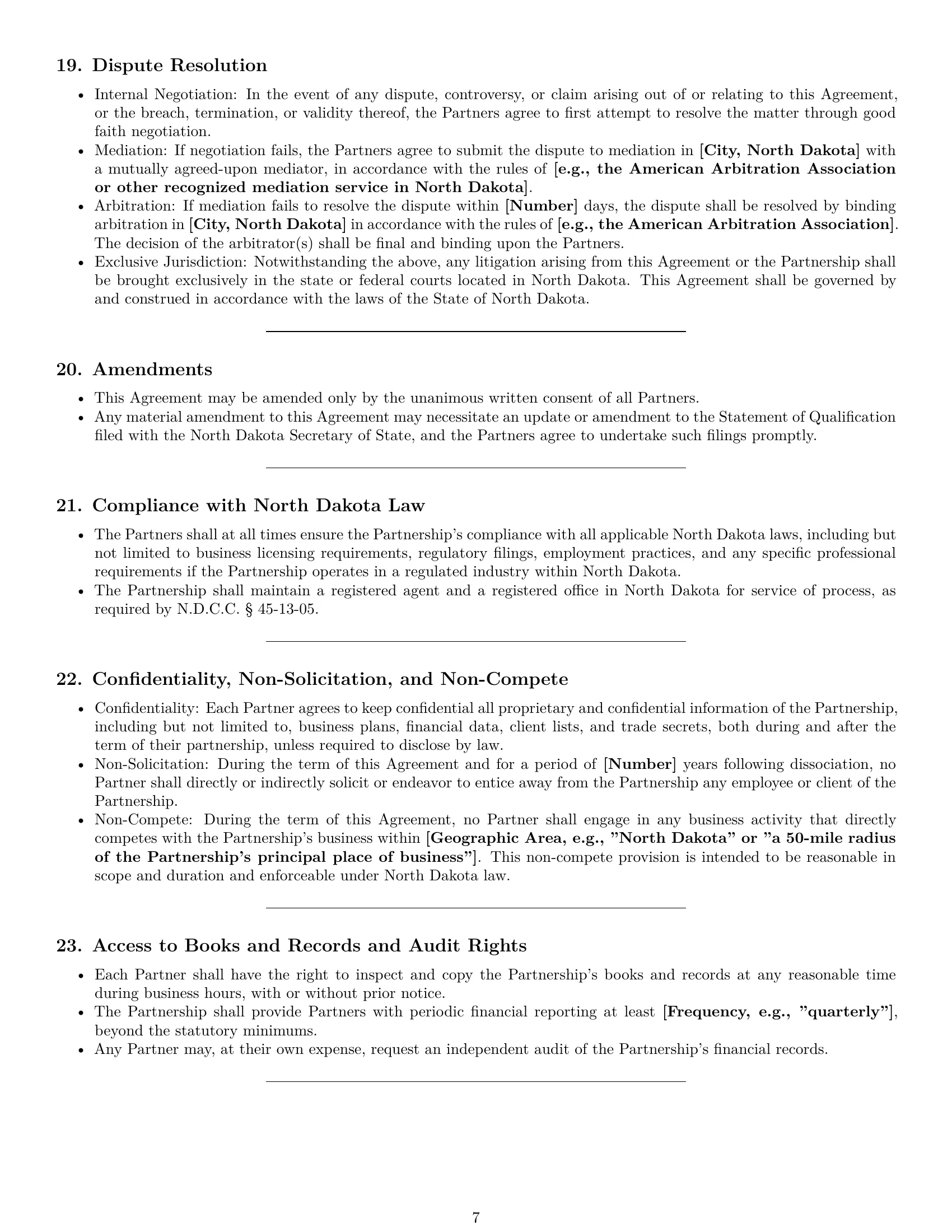 Preview page 7 of Pro North Dakota limited liability partnership agreement template