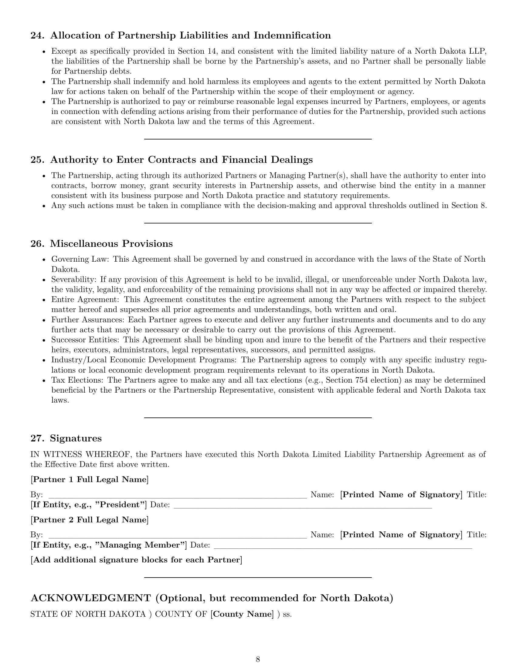 Preview page 8 of Pro North Dakota limited liability partnership agreement template