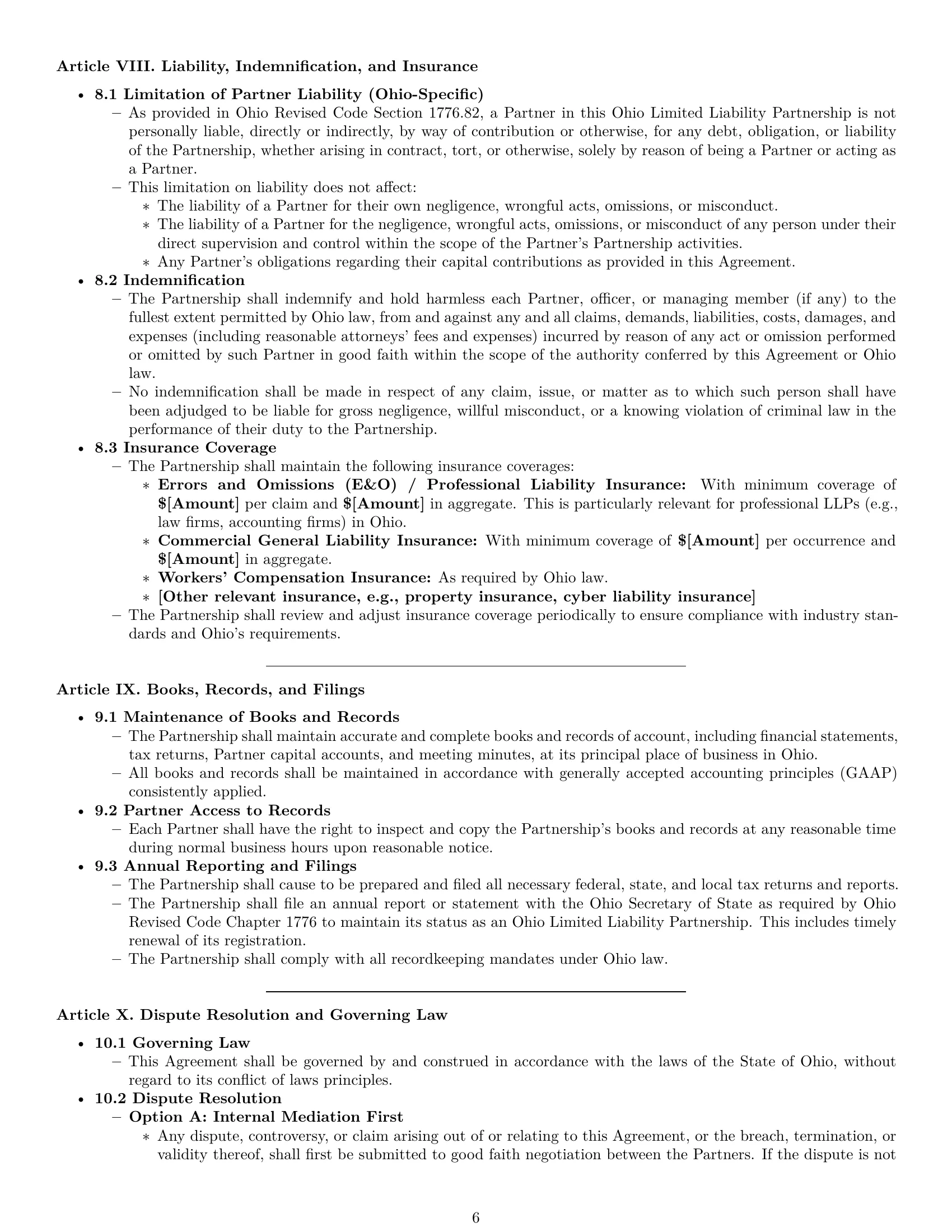 Preview page 6 of Pro Ohio limited liability partnership agreement template