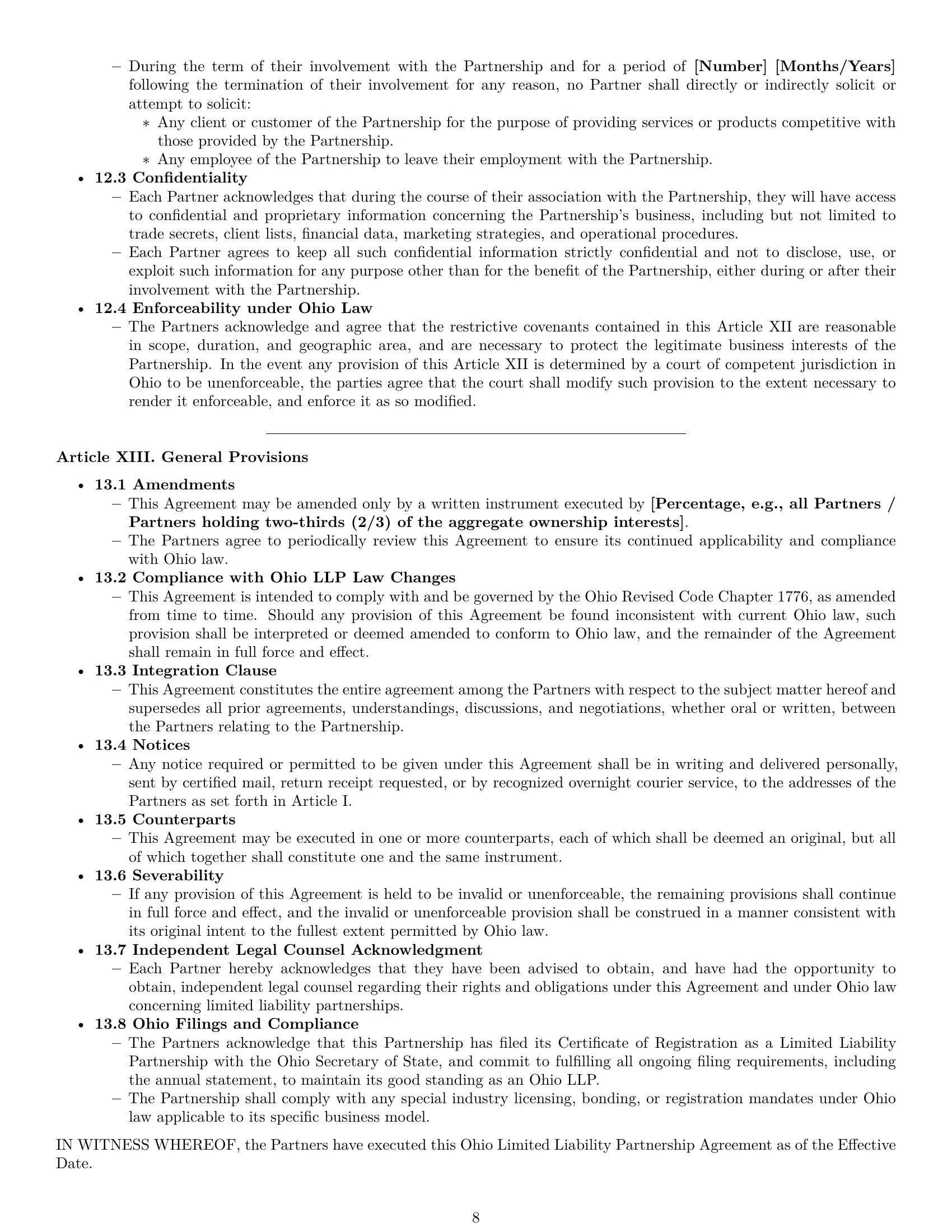 Preview page 8 of Pro Ohio limited liability partnership agreement template