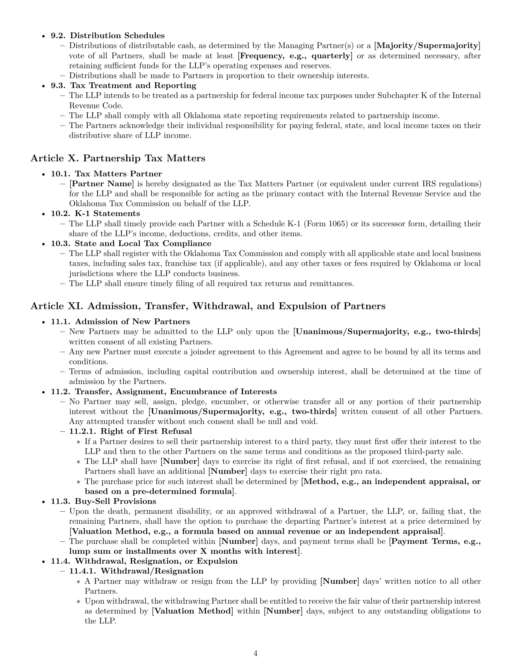 Preview page 4 of Pro Oklahoma limited liability partnership agreement template