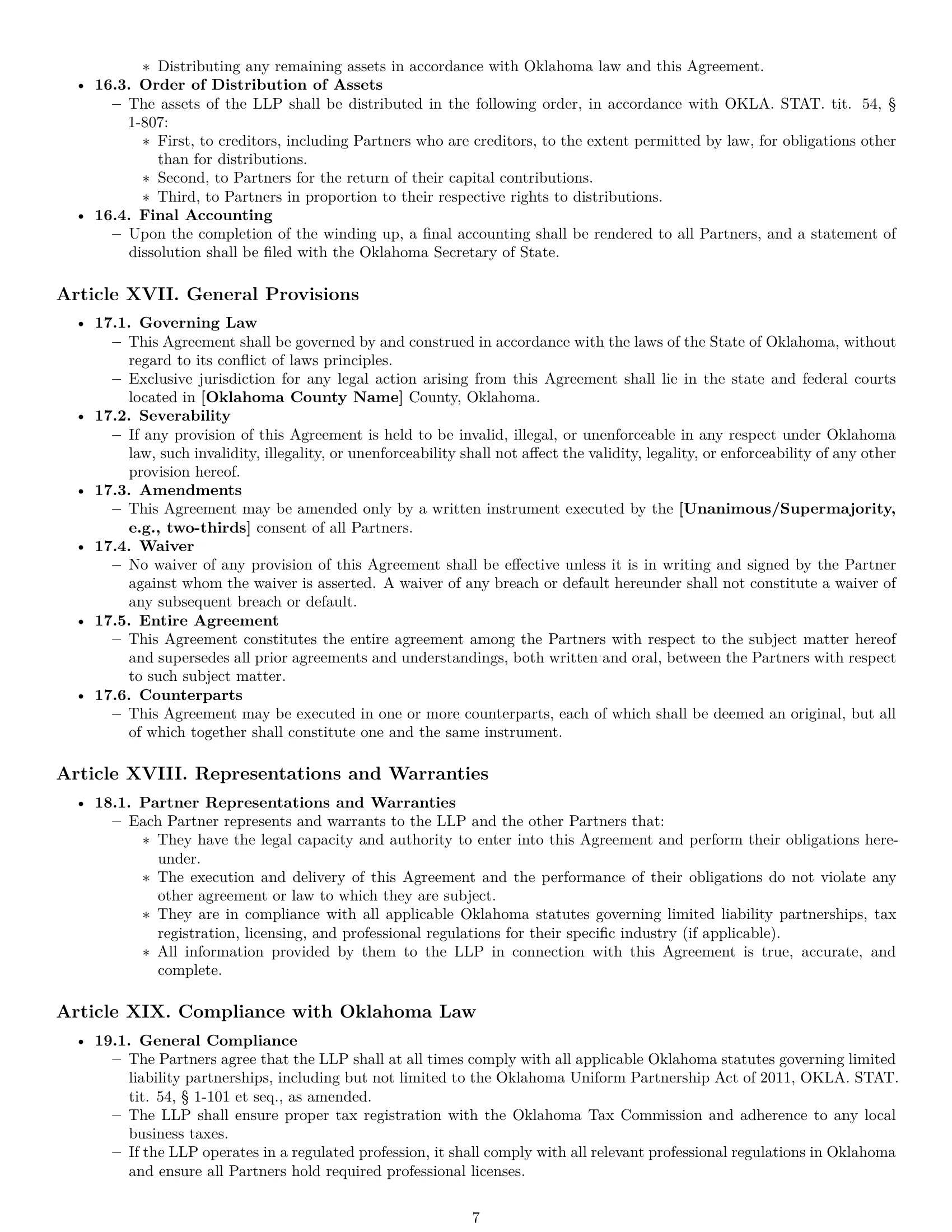 Preview page 7 of Pro Oklahoma limited liability partnership agreement template