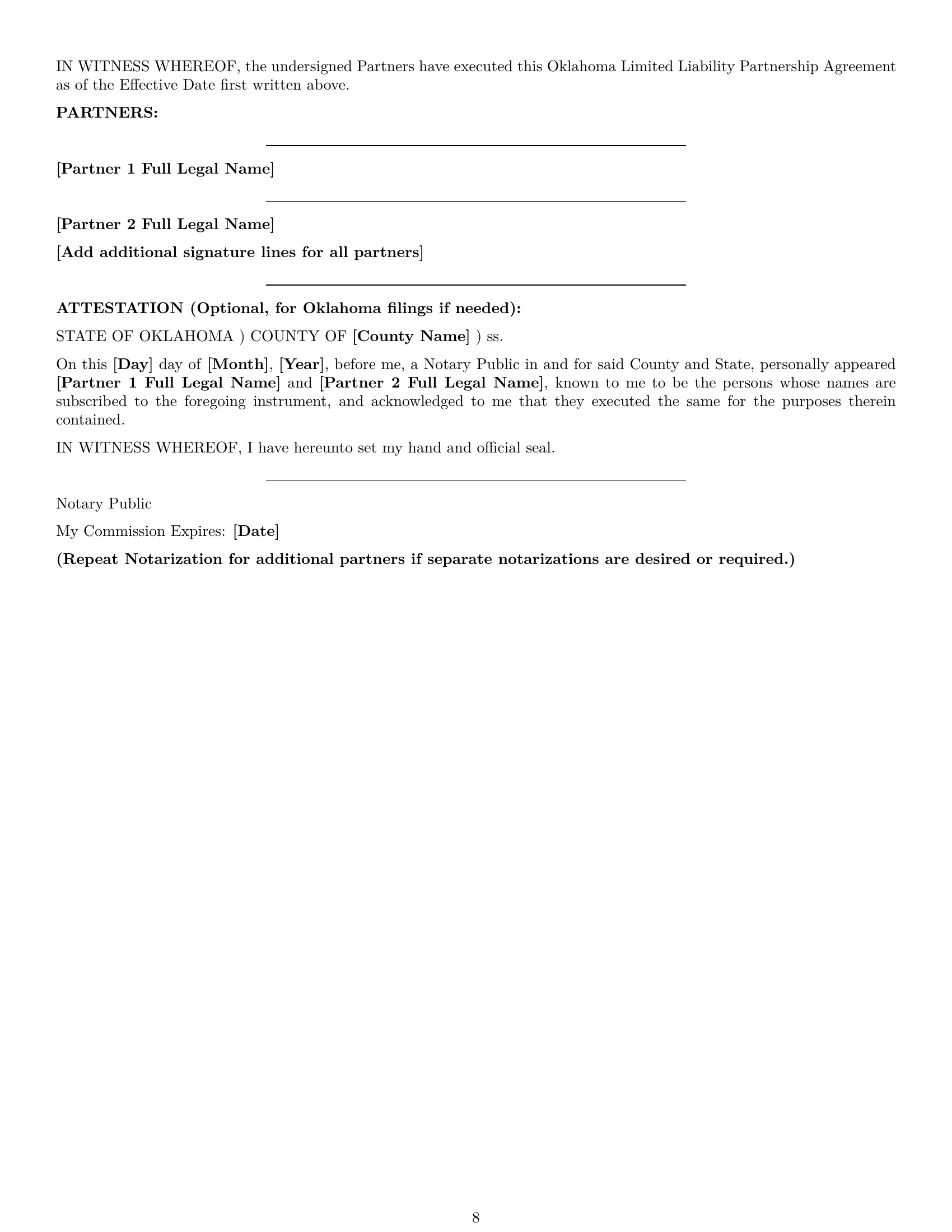 Preview page 8 of Pro Oklahoma limited liability partnership agreement template
