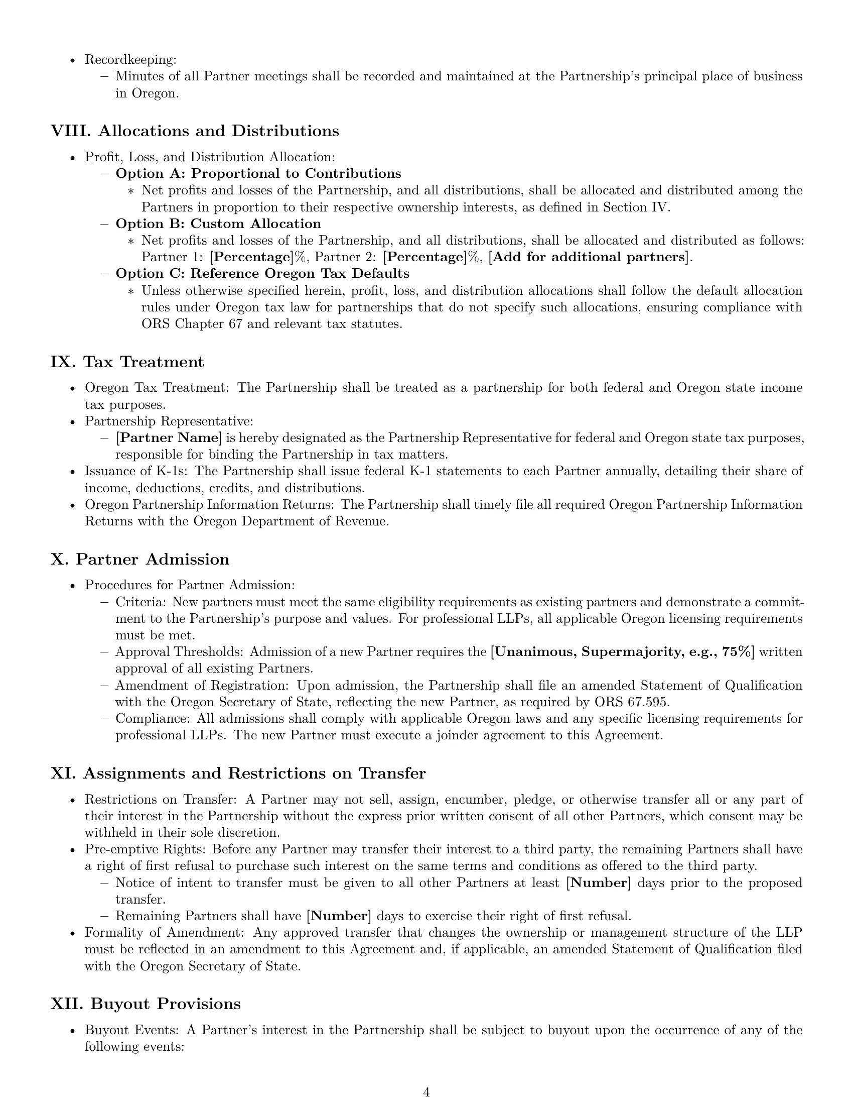 Preview page 4 of Pro Oregon limited liability partnership agreement template