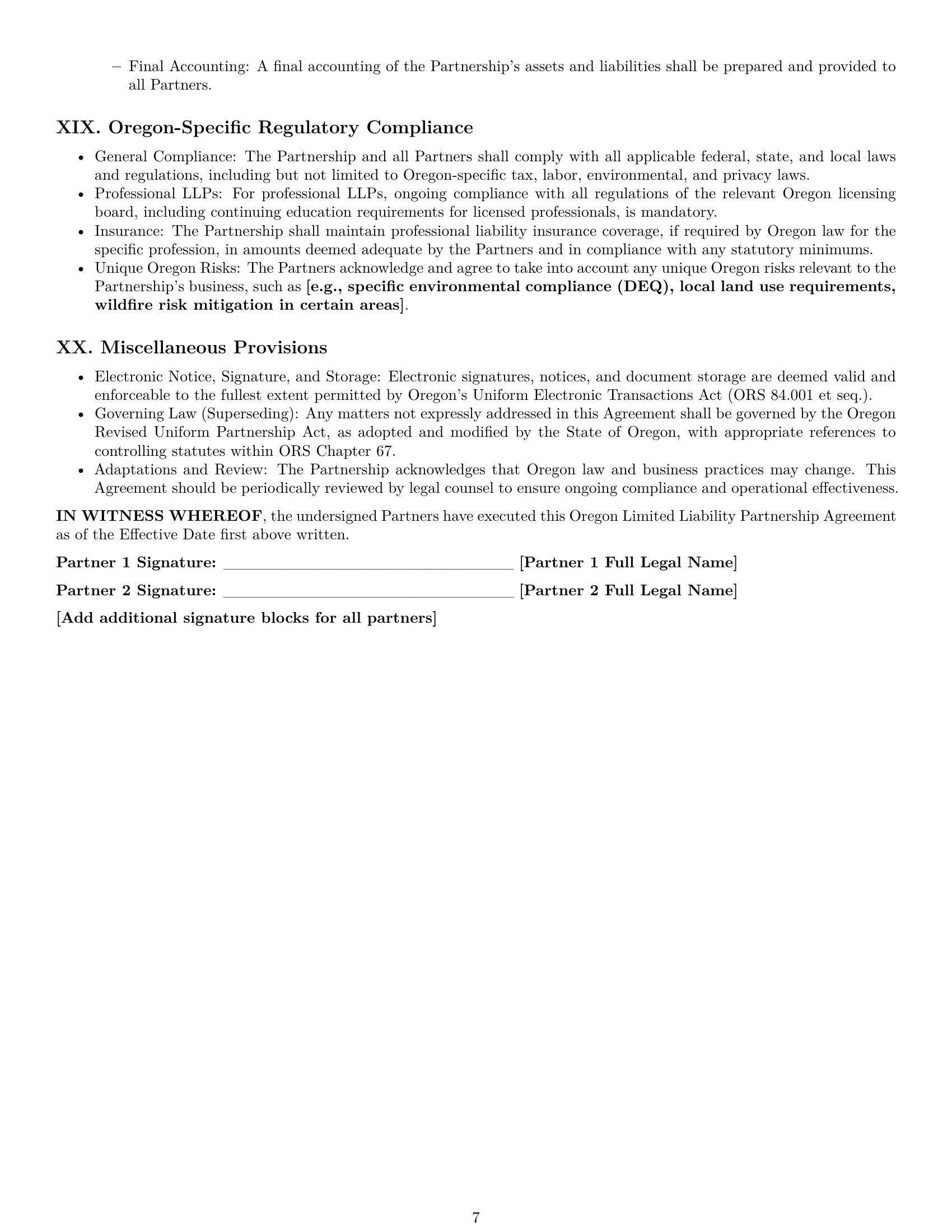 Preview page 7 of Pro Oregon limited liability partnership agreement template