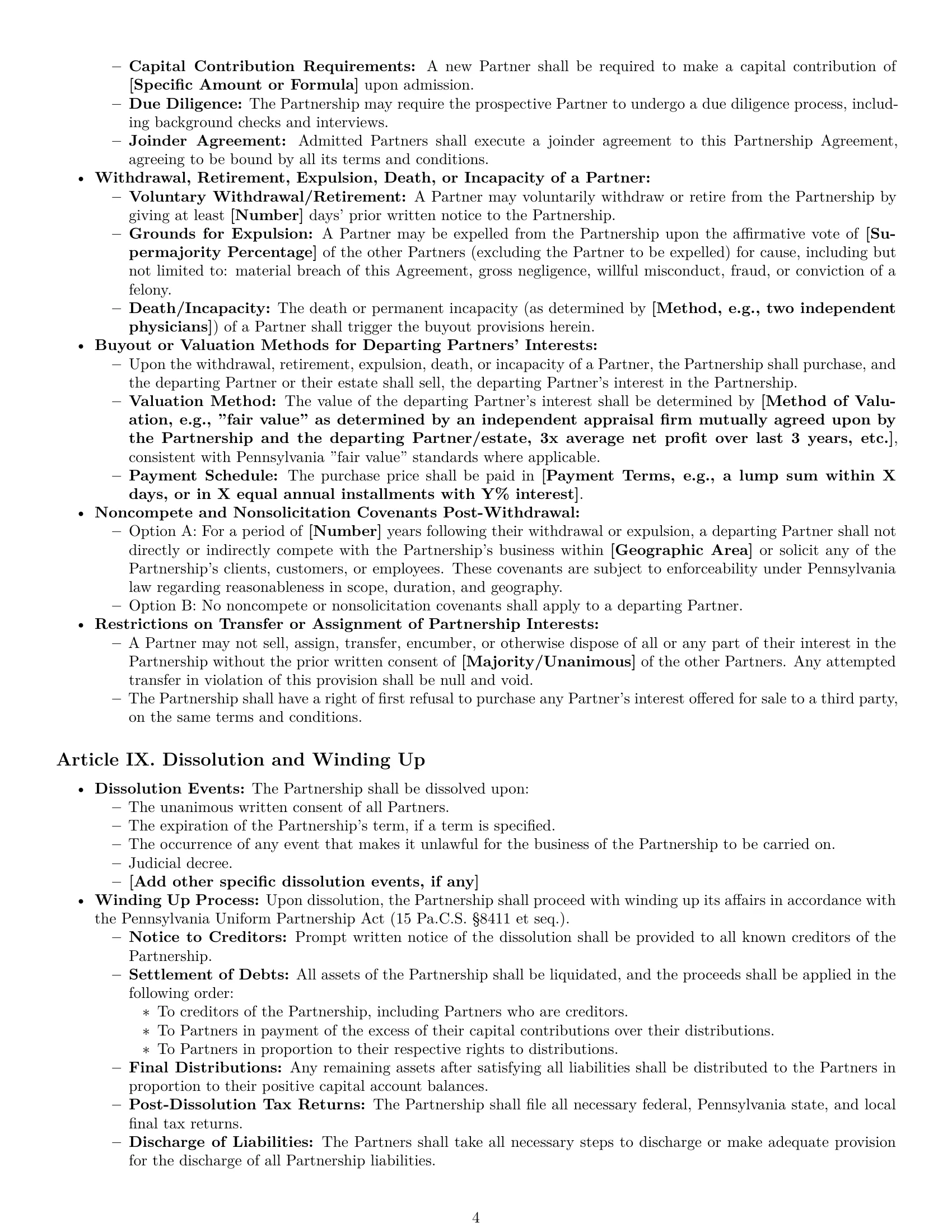 Preview page 4 of Pro Pennsylvania limited liability partnership agreement template
