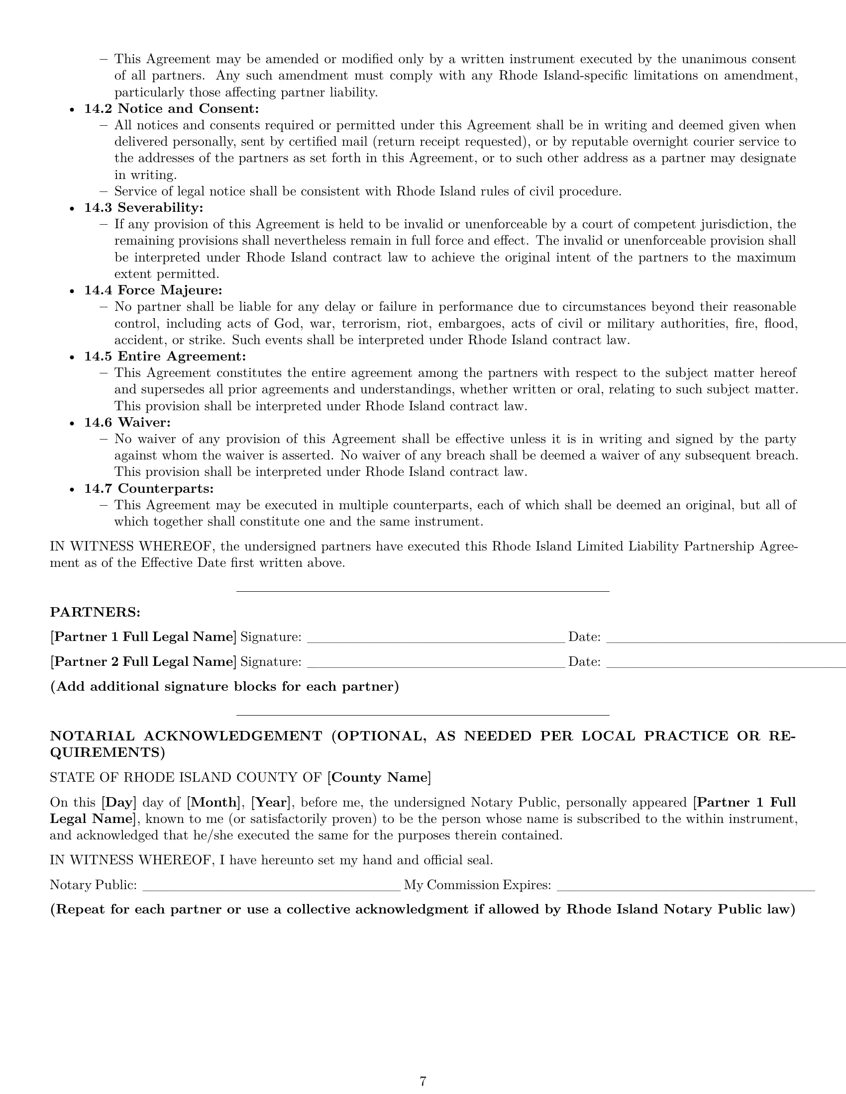 Preview page 7 of Pro Rhode Island limited liability partnership agreement template