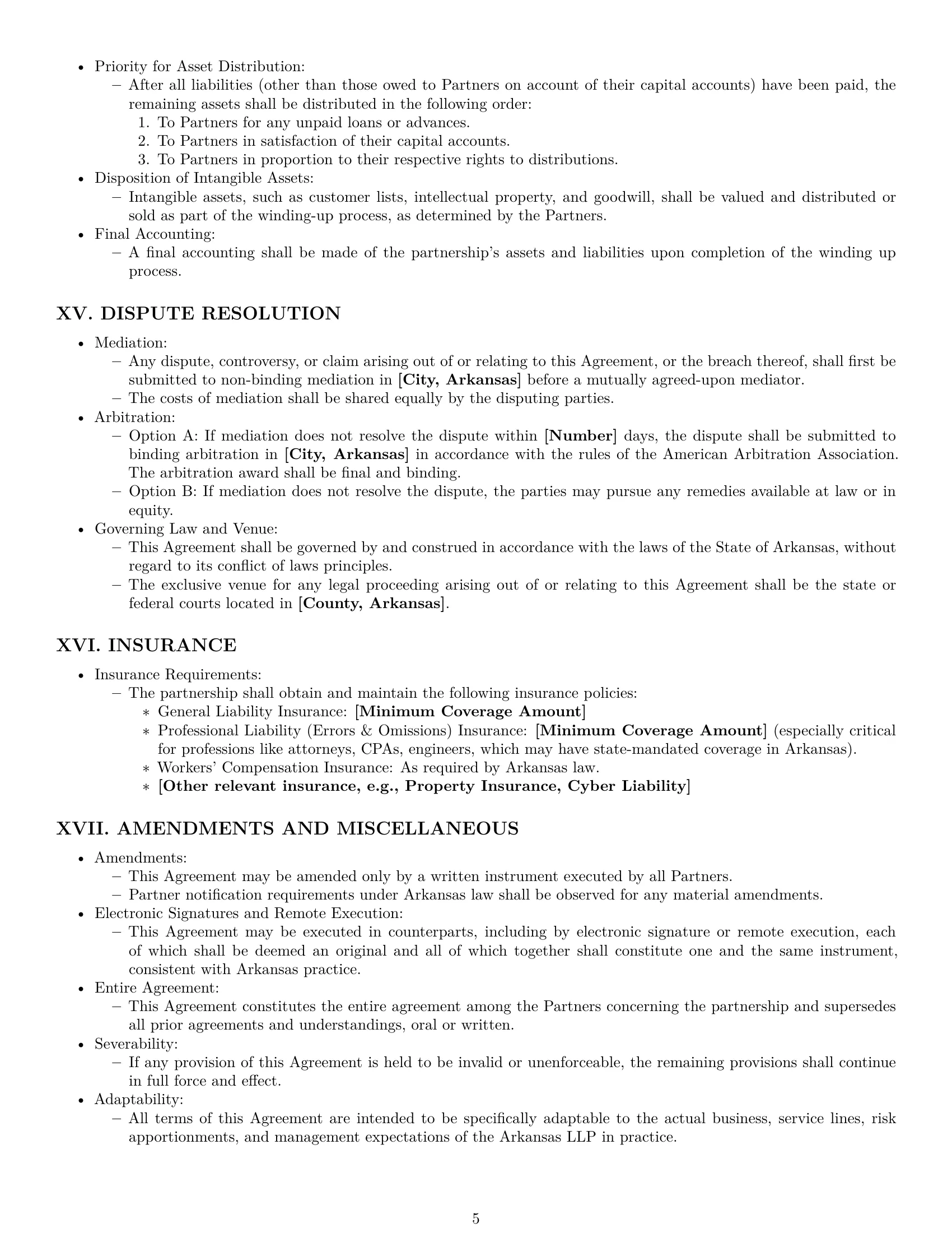 Preview page 5 of Pro Arkansas limited liability partnership agreement template