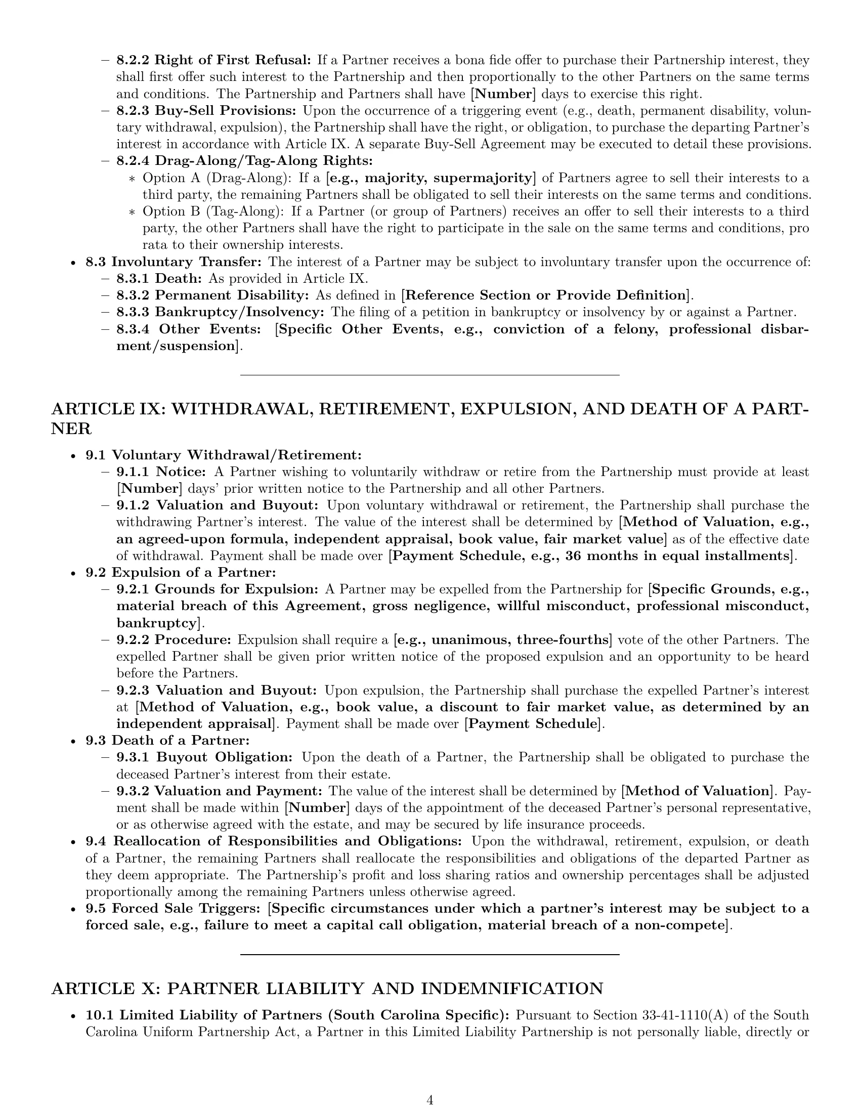 Preview page 4 of Pro South Carolina limited liability partnership agreement template
