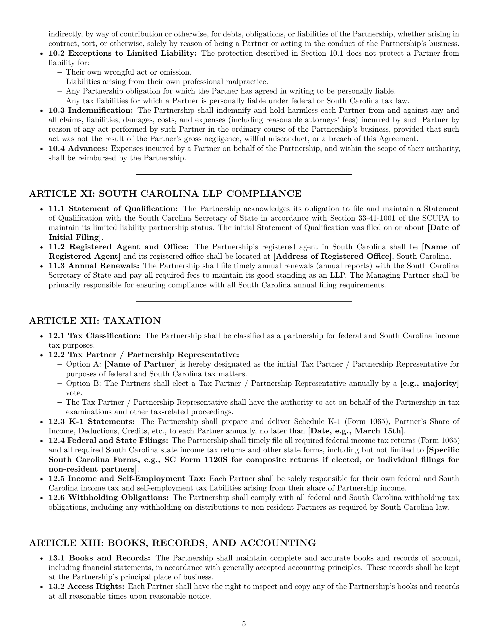 Preview page 5 of Pro South Carolina limited liability partnership agreement template