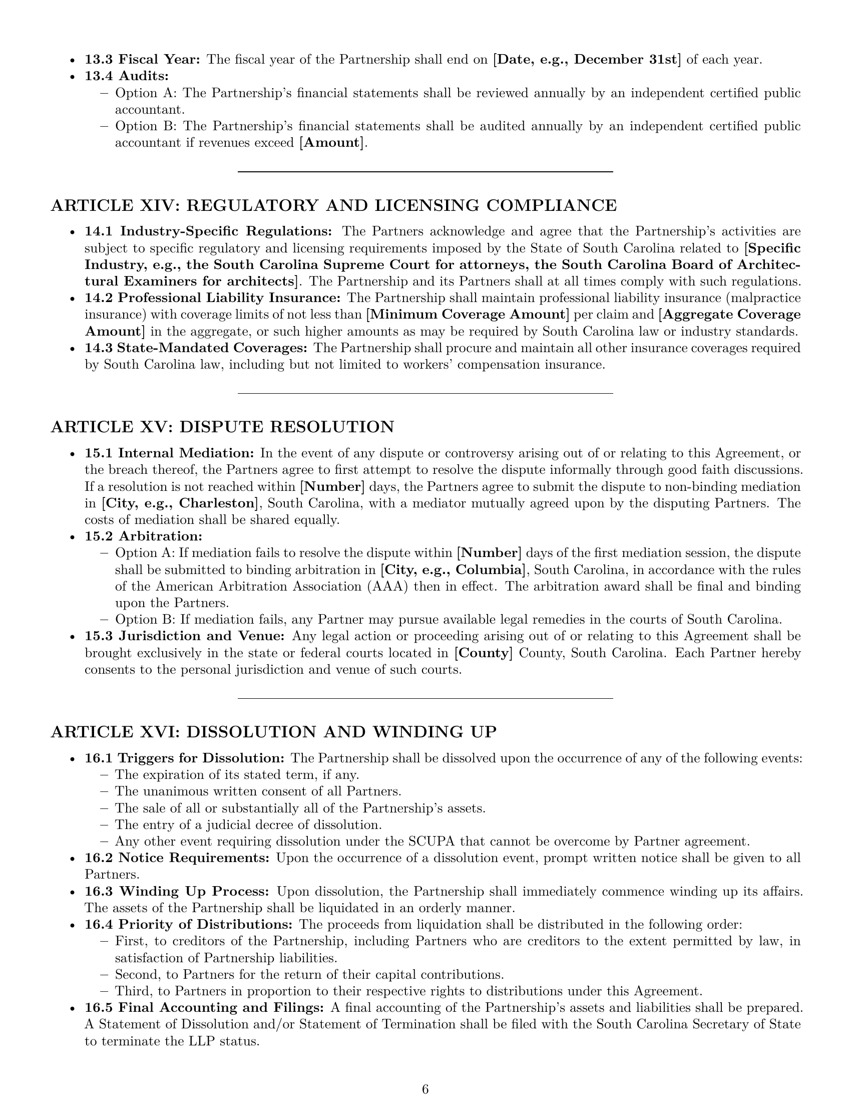 Preview page 6 of Pro South Carolina limited liability partnership agreement template