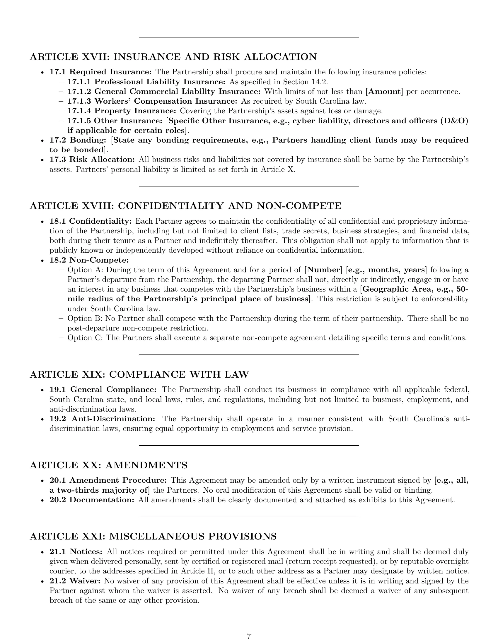 Preview page 7 of Pro South Carolina limited liability partnership agreement template