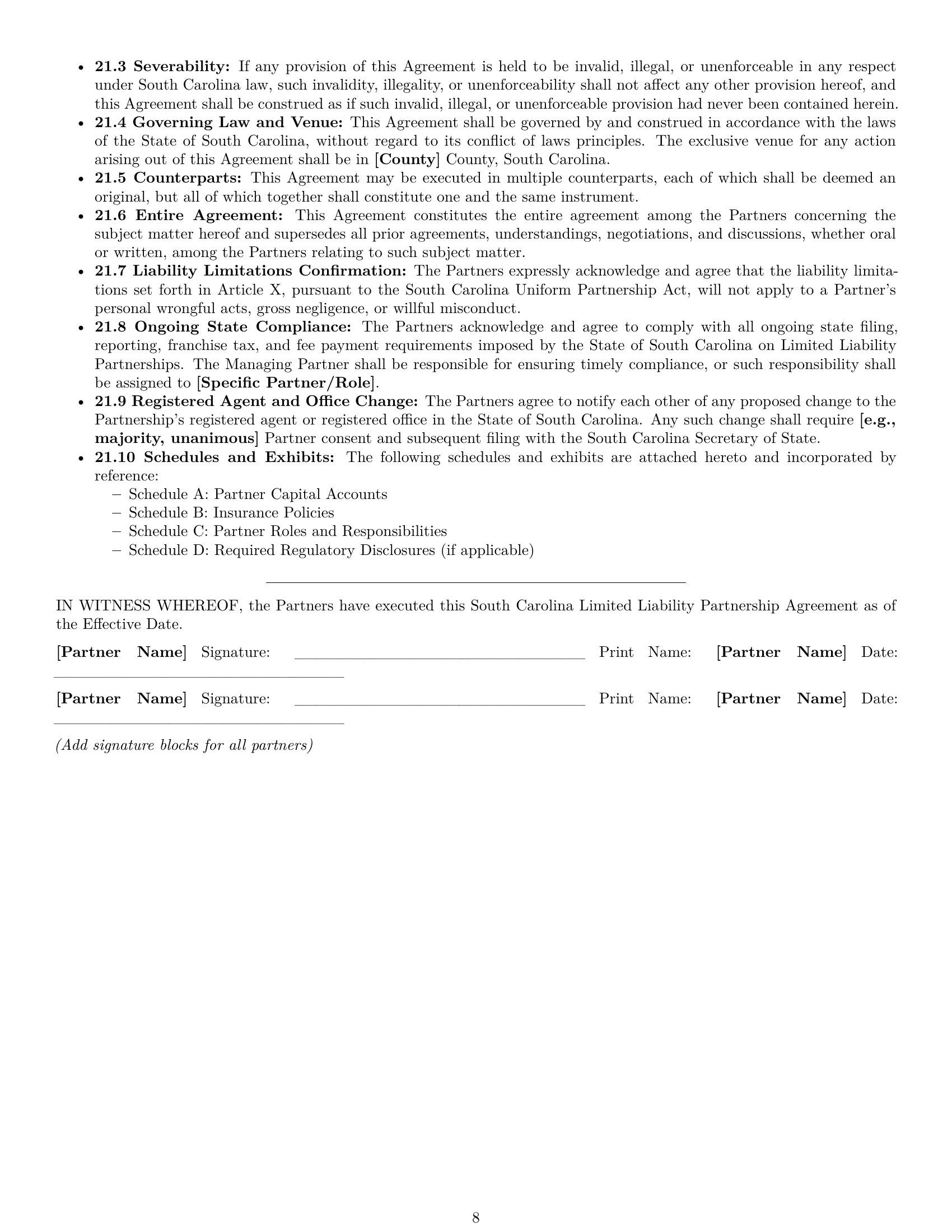 Preview page 8 of Pro South Carolina limited liability partnership agreement template