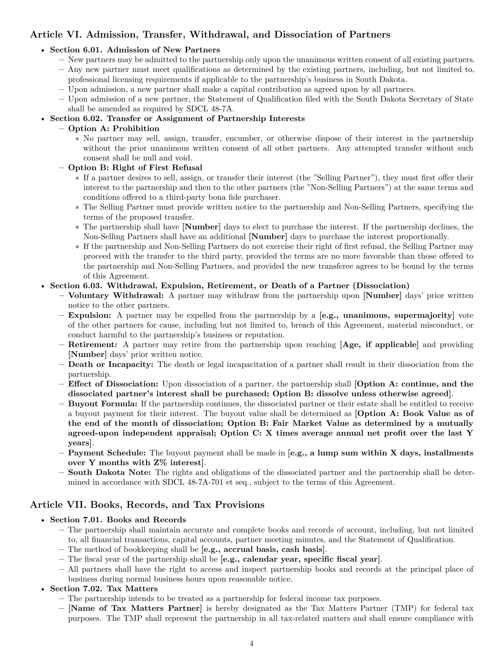 Preview page 4 of Pro South Dakota limited liability partnership agreement template