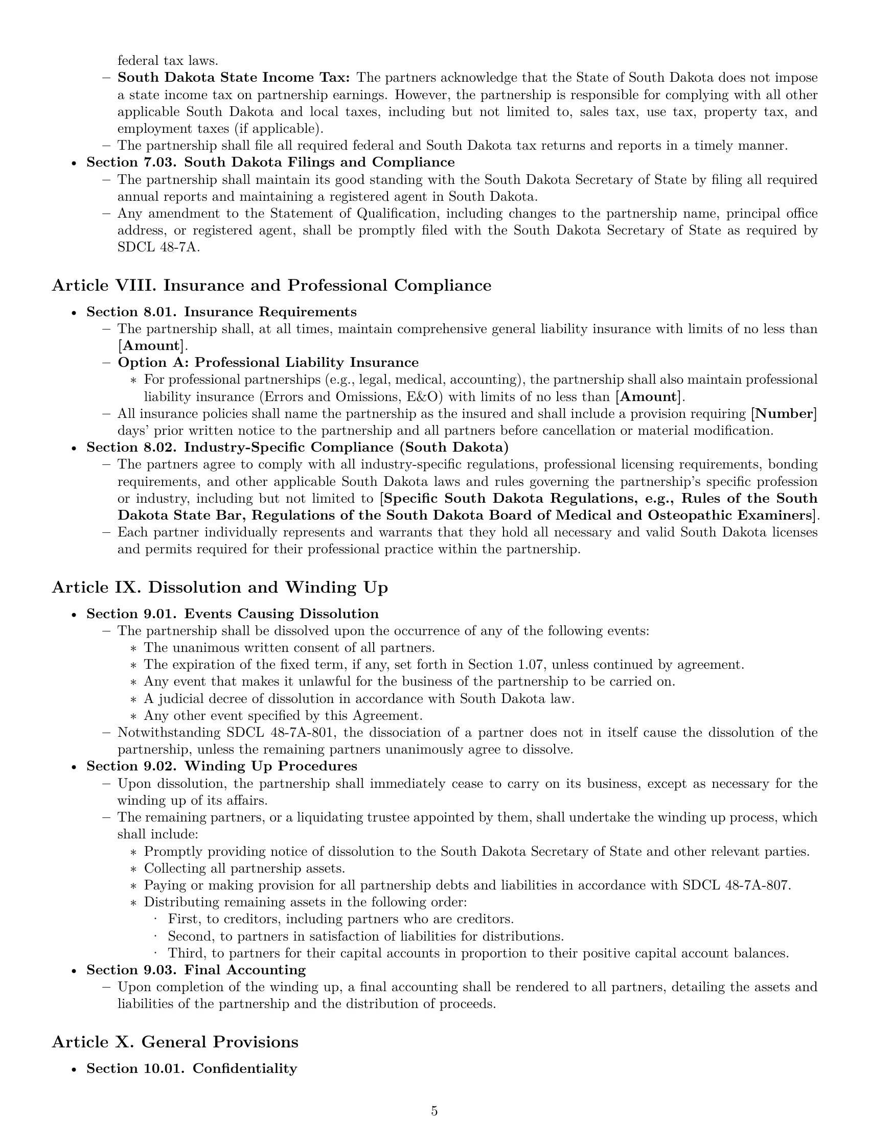 Preview page 5 of Pro South Dakota limited liability partnership agreement template