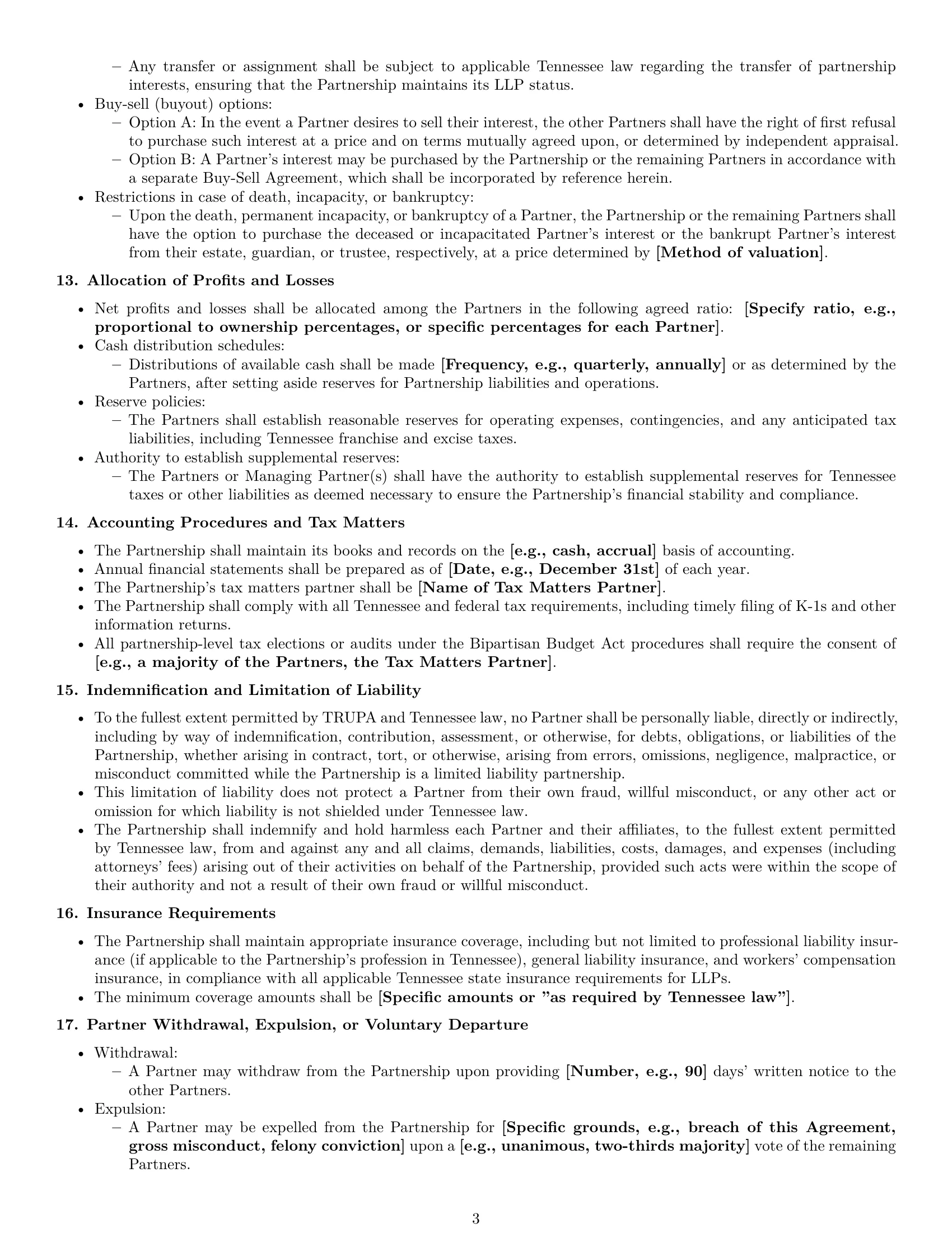 Preview page 3 of Pro Tennessee limited liability partnership agreement template