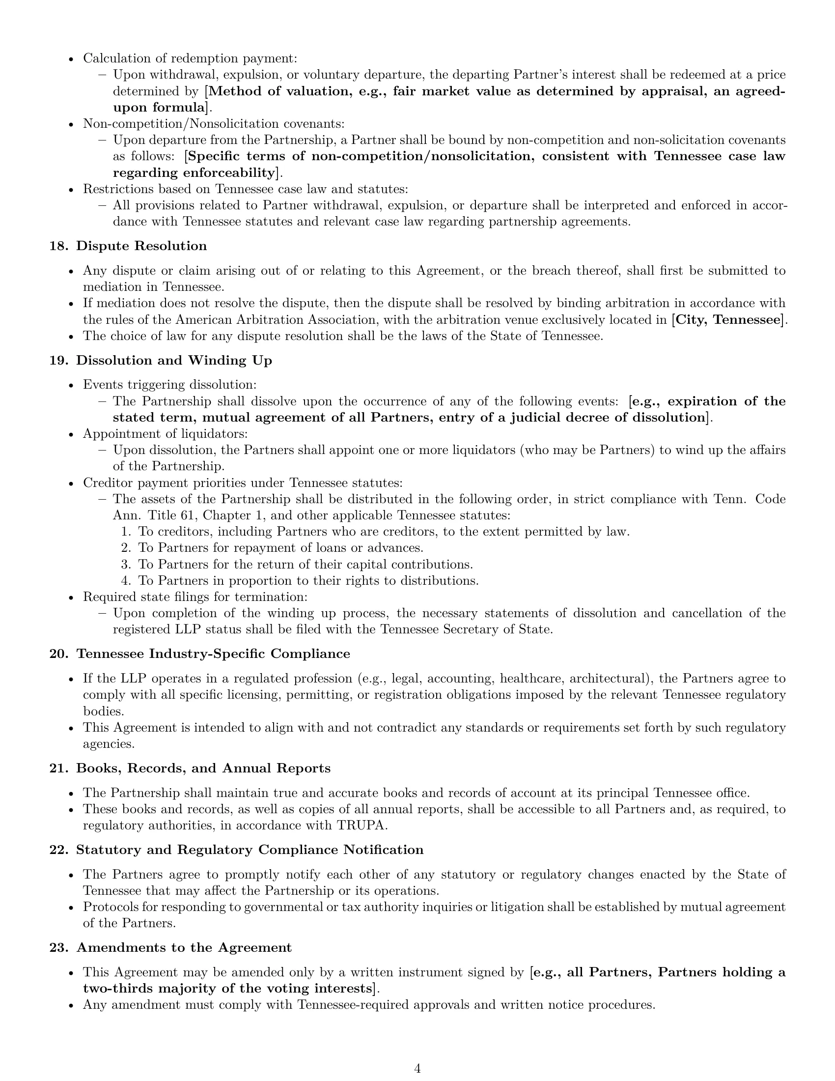 Preview page 4 of Pro Tennessee limited liability partnership agreement template