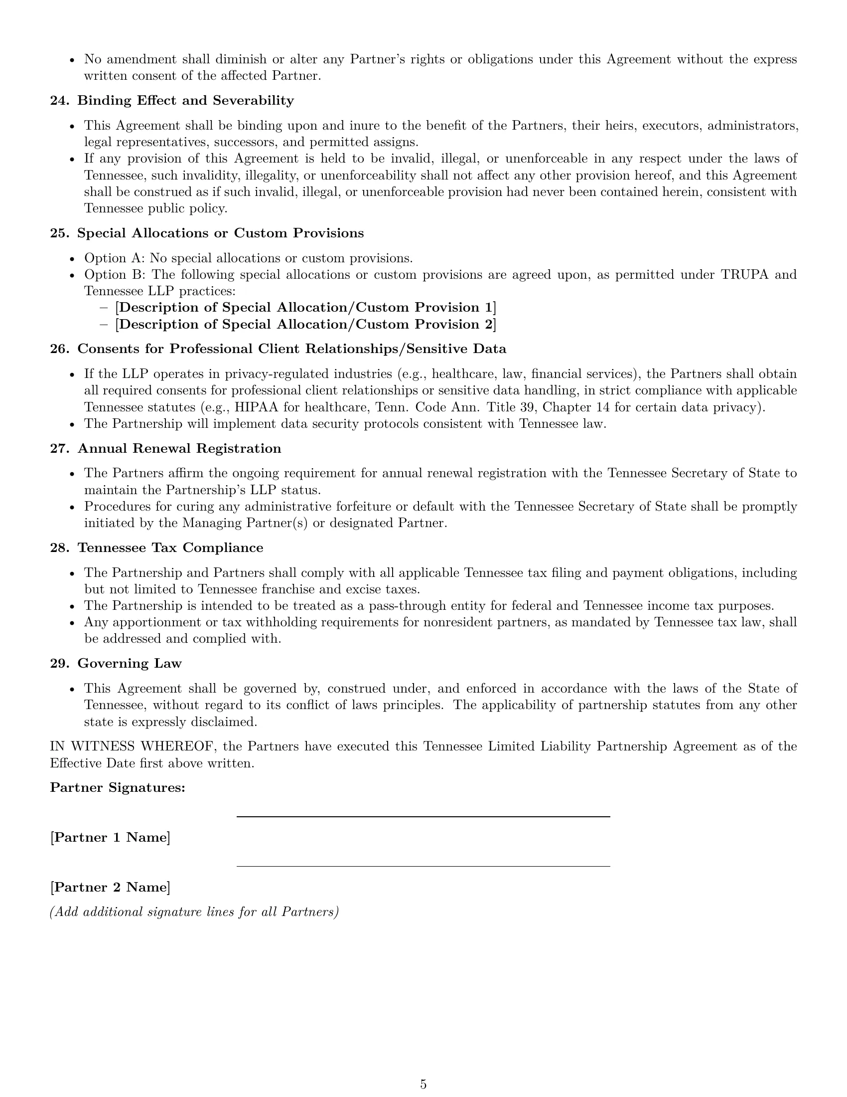 Preview page 5 of Pro Tennessee limited liability partnership agreement template